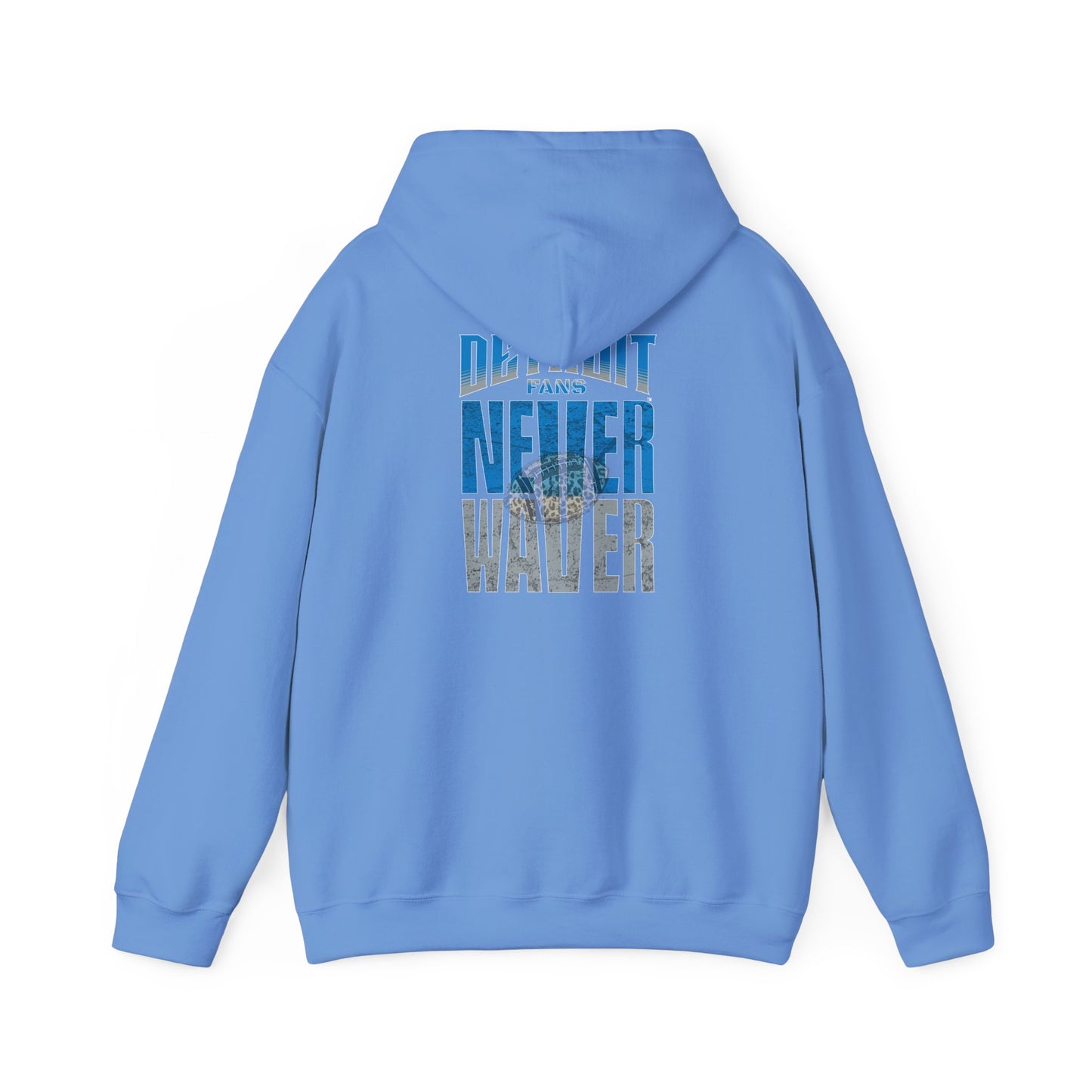 "Detroit Fans NEVER WAVER w Leopard Football" Inspirational Wear Unisex Heavy Blend™ Hooded Sweatshirt