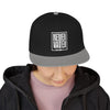 Never Waver Embroidered Square Script Snapback Hat — Bold Monochrome Streetwear
