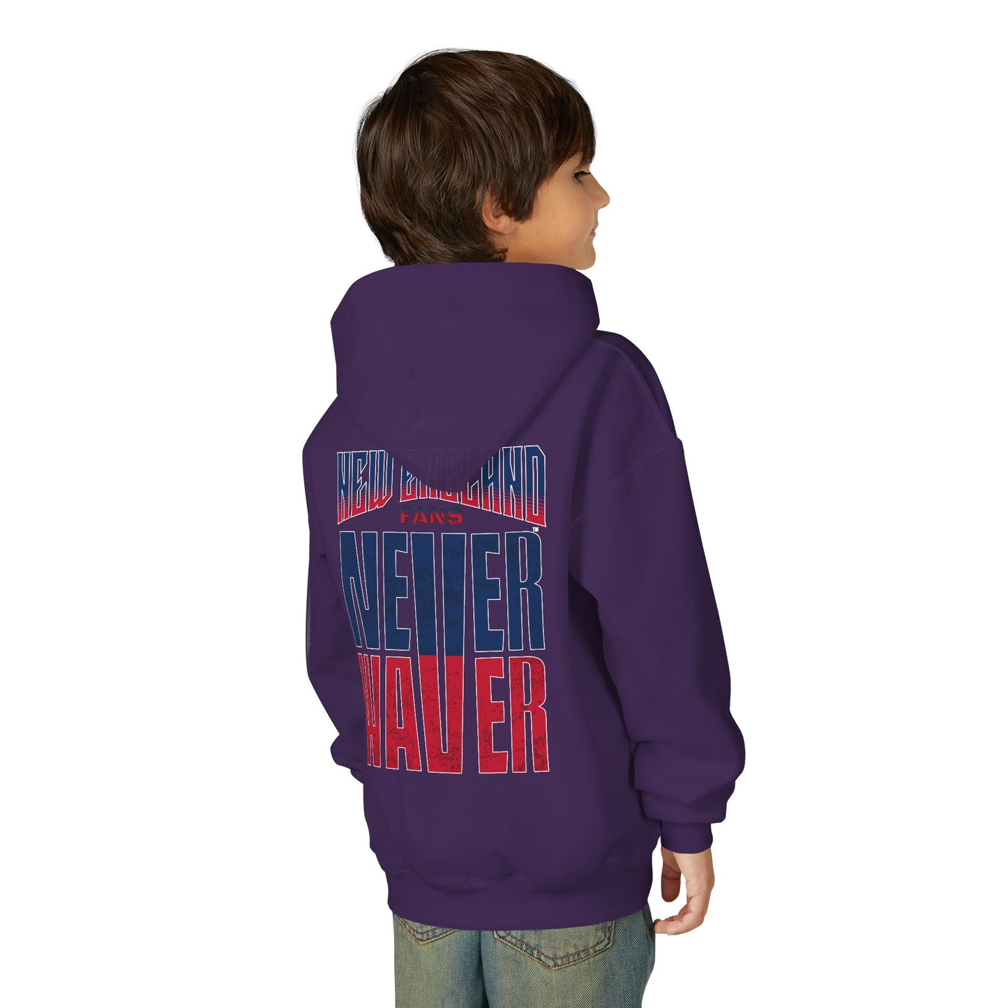 New England Fans Never Waver Youth Heavy Blend Hooded Sweatshirt