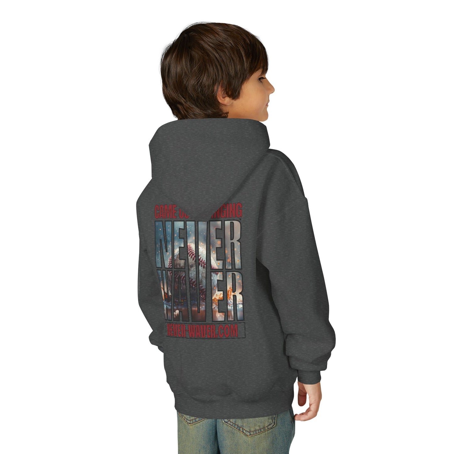 Never Waver Graphic Youth Hoodie - 'Came Out Swinging'