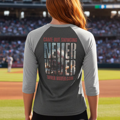 Never Waver Raglan Tee – 'Came Out Swinging' Adventure Baseball Shirt