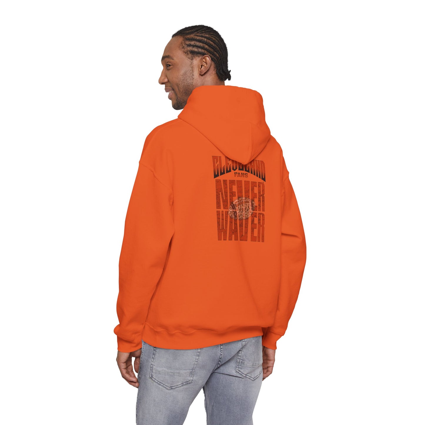 Cleveland Fans Never Waver w Leopard Football Unisex Hoodie - Cozy Heavy Blend Sweatshirt for Comfort and Style