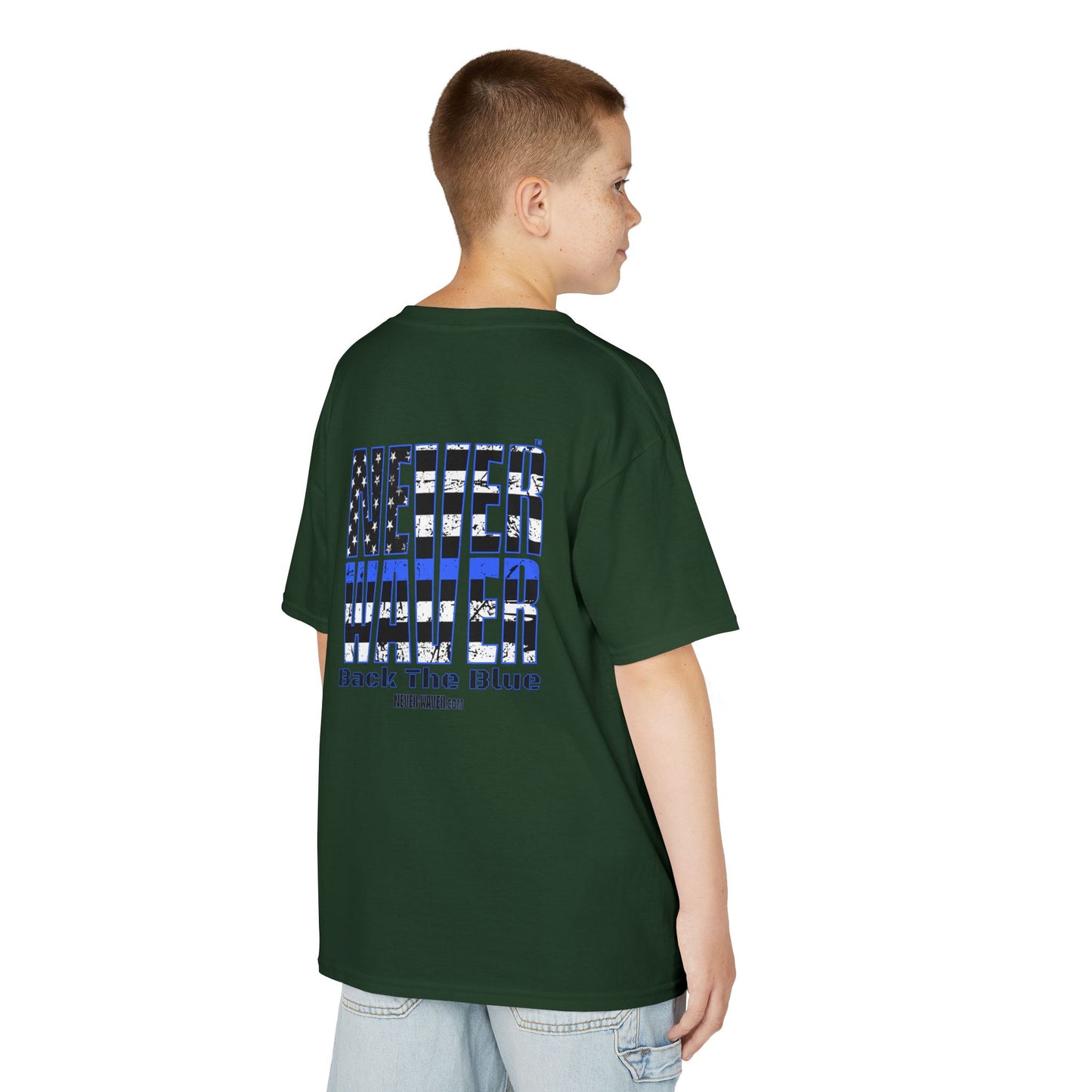 Never Waver Back The Blue  Kids Heavy Cotton™ Tee