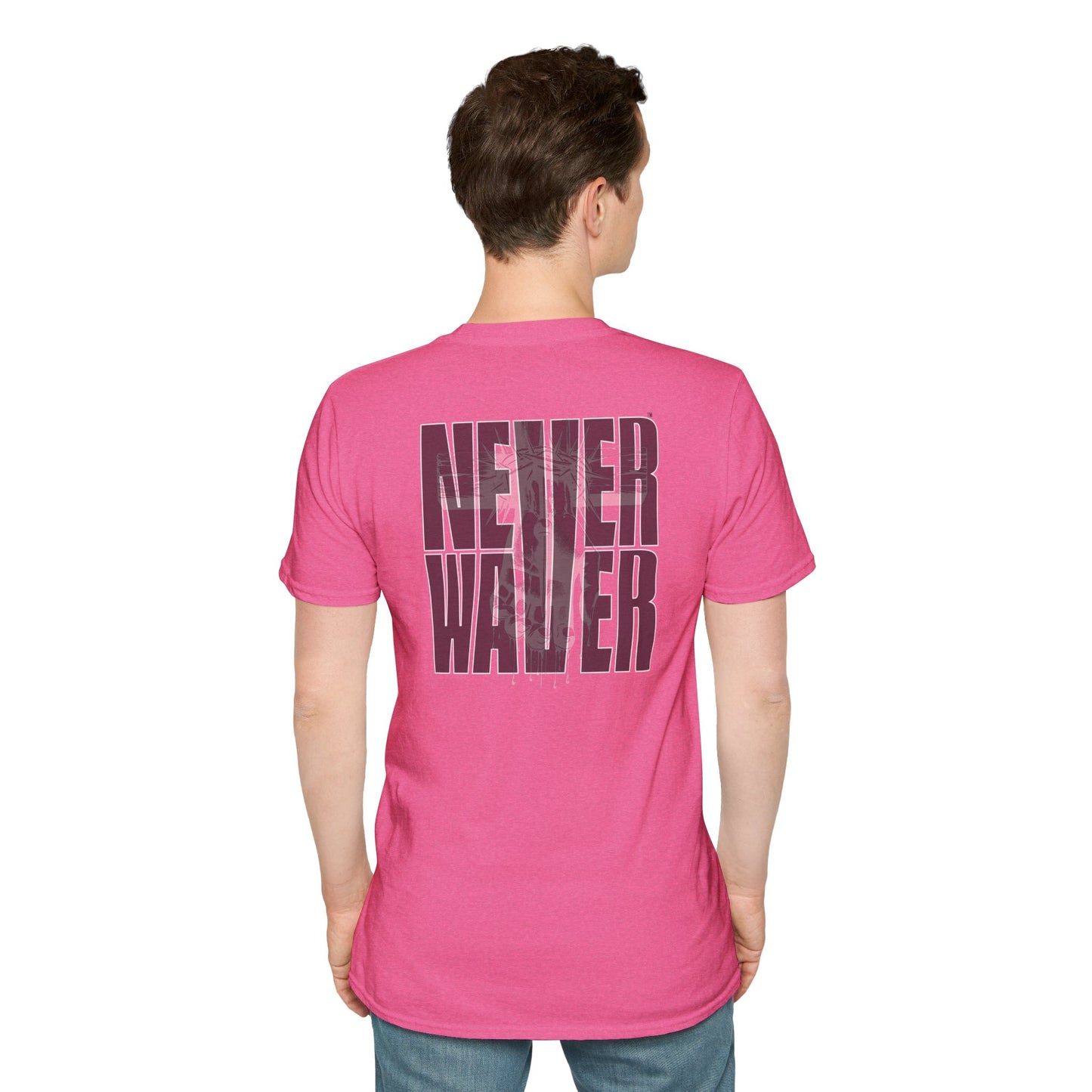 Never Waver” Jesus a bold, eye-catching design that reflects a steadfast faith and confidence in Christ. Unisex Soft style T-Shirt