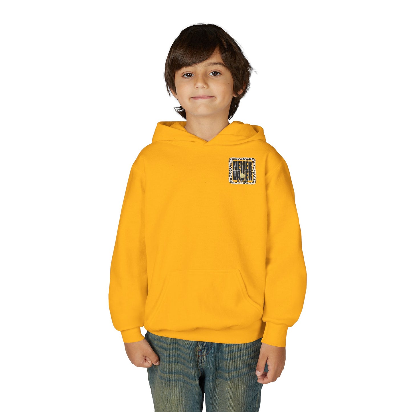 "NEVER WAVER Be The Light Design" Motivational Sweatshirt Youth Heavy Blend Hoodie