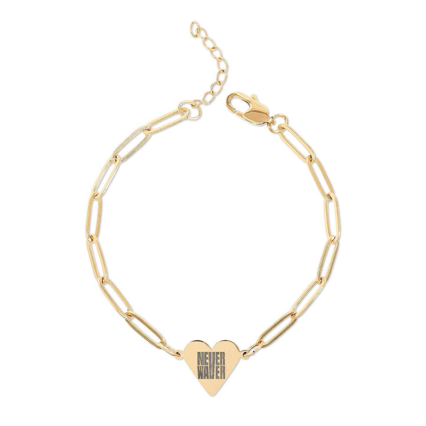 Never Waver Engravable Paperclip Heart Bracelet – Personalized Heart Charm Chain (Gold or Silver)