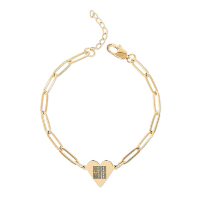 Never Waver Engravable Paperclip Heart Bracelet – Personalized Heart Charm Chain (Gold or Silver)
