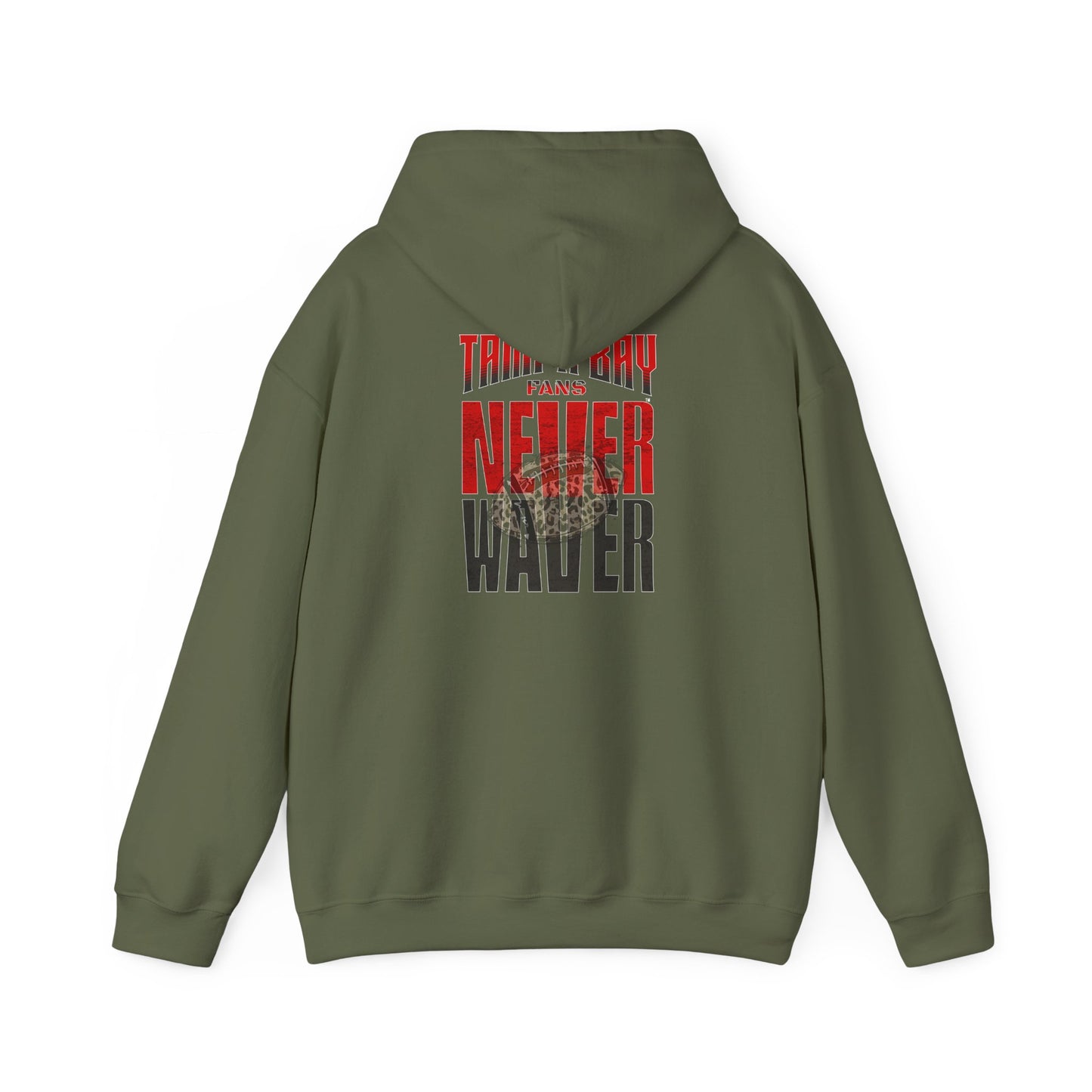 Tampa Bay Fans  Never Waver  w Leopard Football Unisex Heavy Blend™ Hoodie - Perfect for Sports Fans