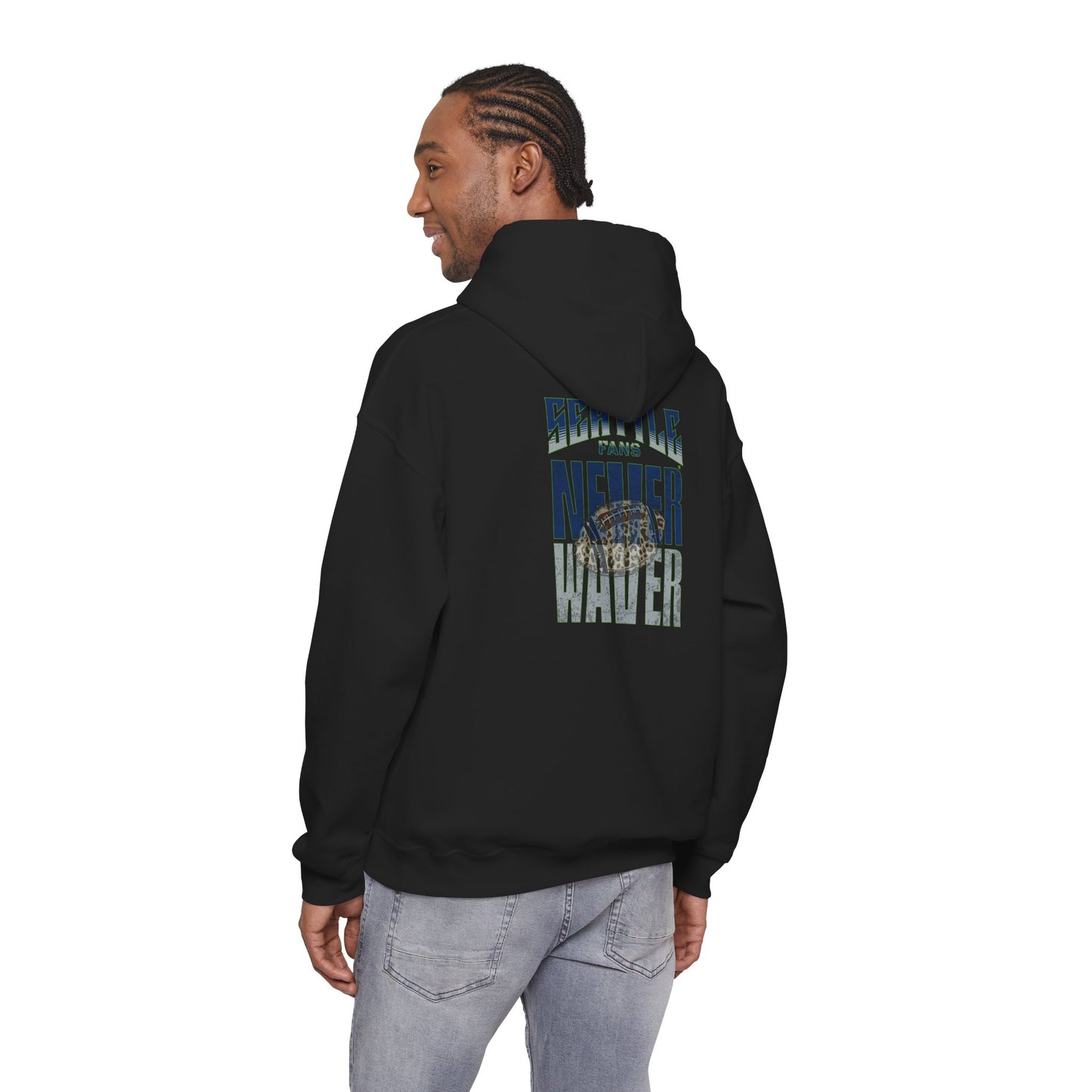 Seattle Fans Never Waver W-Leopard Football Unisex Heavy Blend™ Hooded Sweatshirt