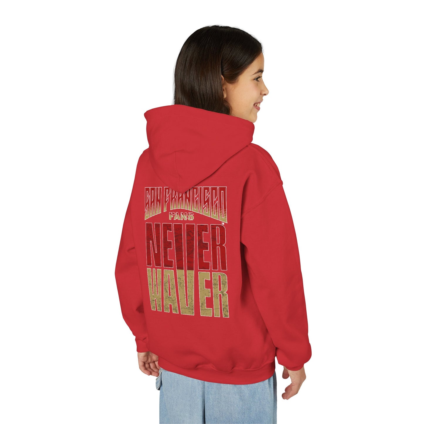 San Francisco Fans Never Waver Youth Heavy Blend Hooded Sweatshirt