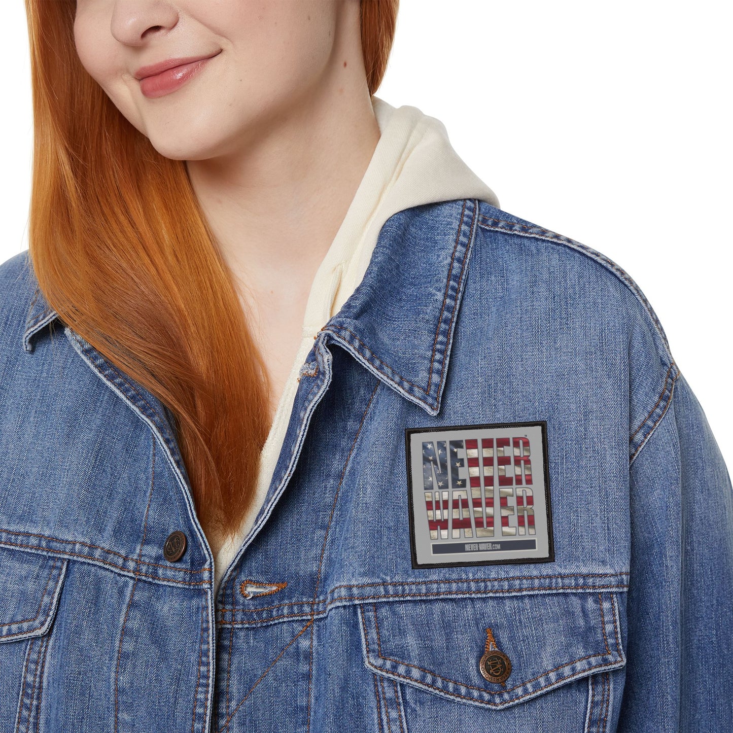 Patriotic Iron-On Patch - 'Never Waver' USA Flag Design for Jackets, Bags, and More