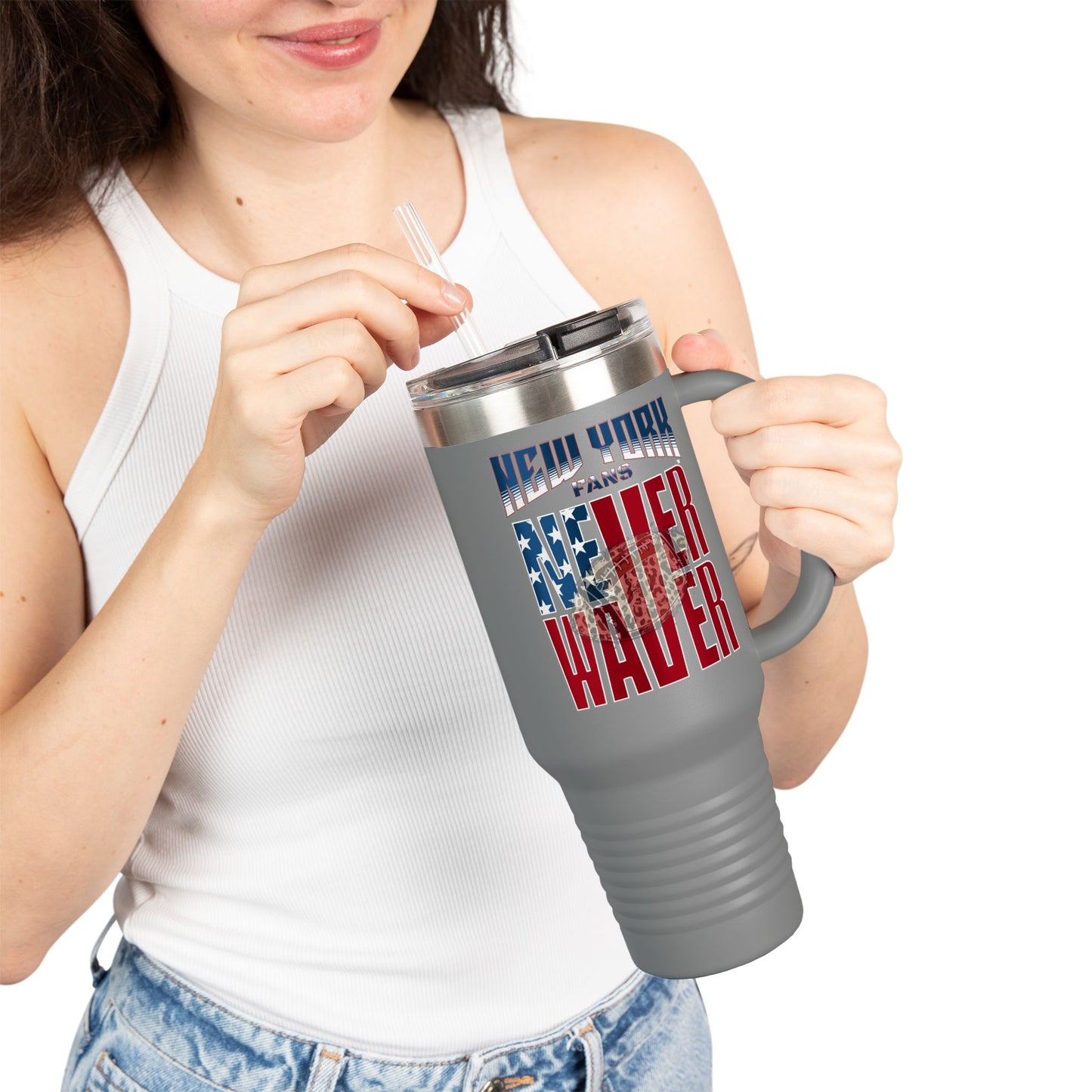 New York Fans Never Waver W-Leopard Football Insulated Travel Mug, 40oz