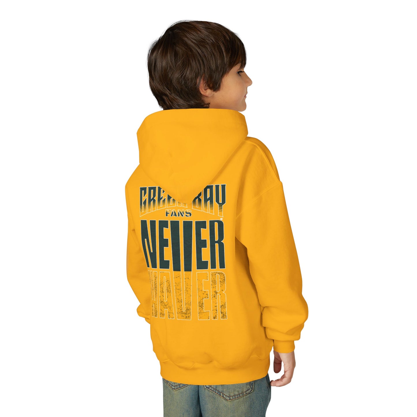 Green Bay Fans Never Waver Youth Heavy Blend Hooded Sweatshirt