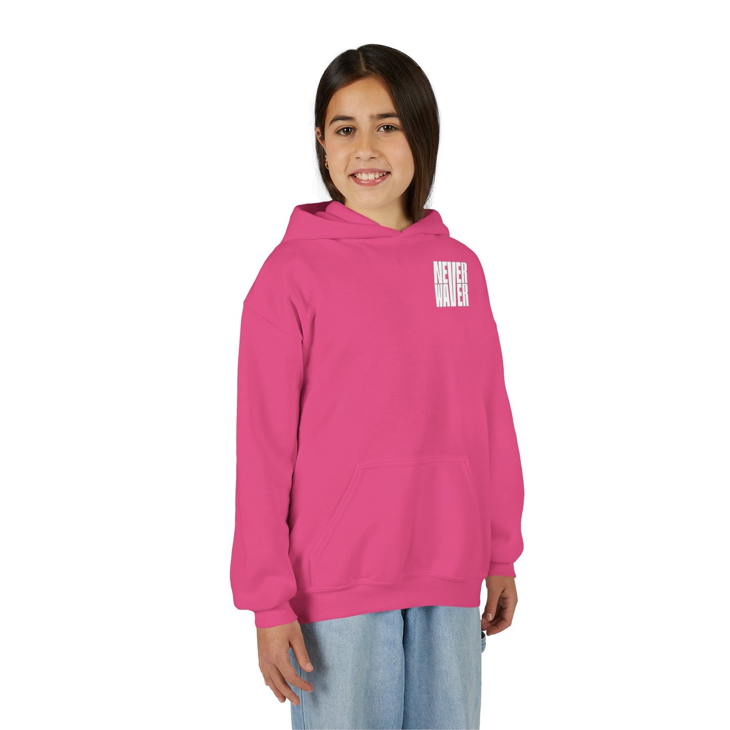 Youth Jesus Hoodie - "Never Waver” Jesus bold, eye-catching design that reflects a steadfast faith and confidence in Christ. " Sweatshirt for Young Jesus Lovers