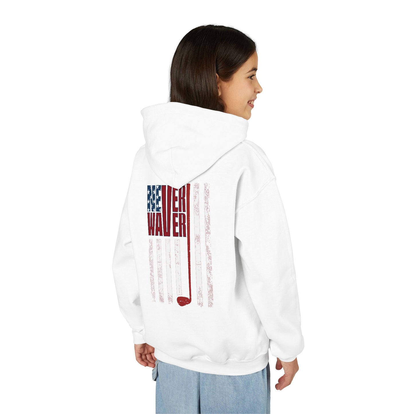 "Never Waver Golf American Flag" Hoodie for Young Golfers