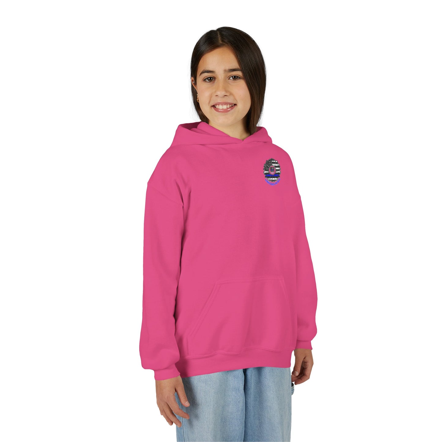 Never Waver Always Back The Blue  Vintage-Inspired Youth Hoodie with American Flag Design