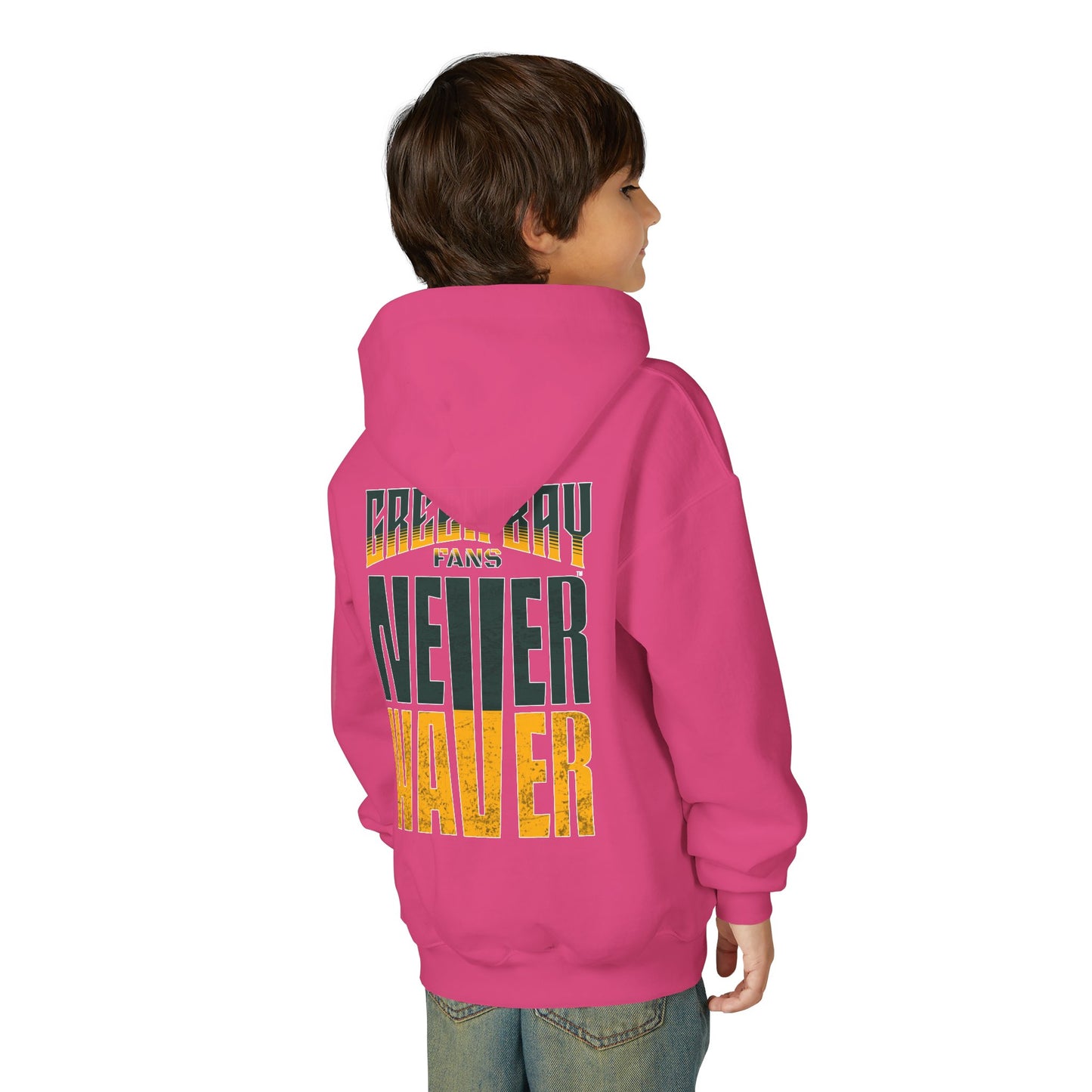Green Bay Fans Never Waver Youth Heavy Blend Hooded Sweatshirt