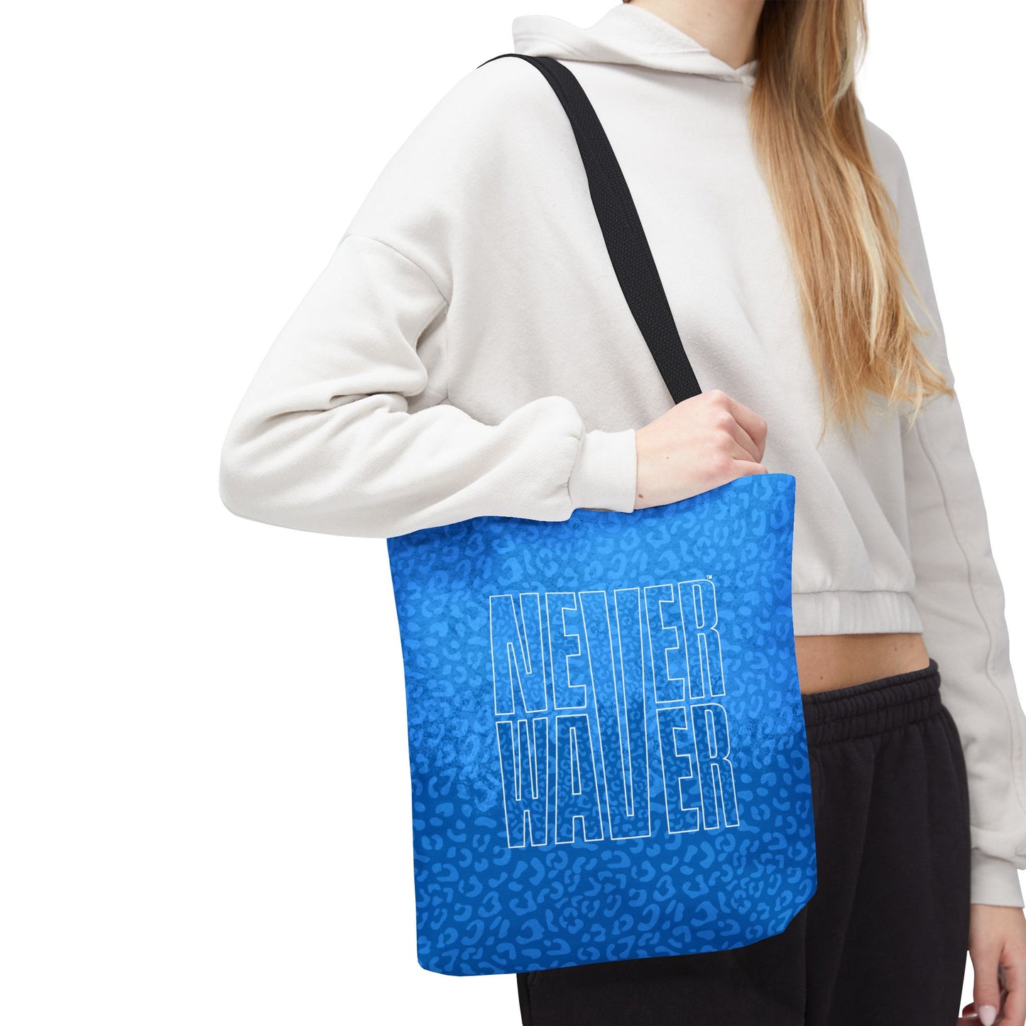 Never Waver Mamma Blue Leopard Tote Bag (AOP)