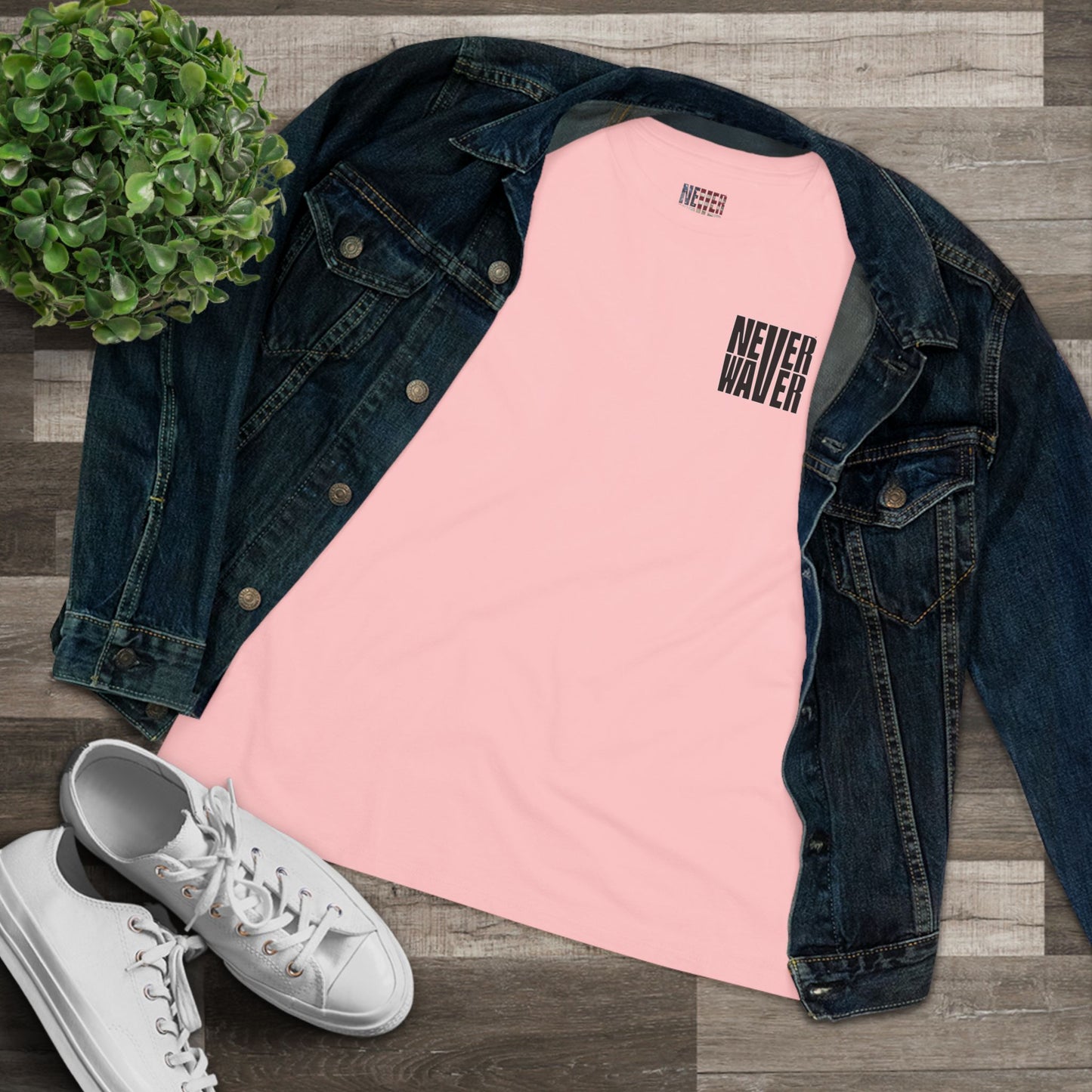 Never Waver” Jesus t-shirt might feature a bold, eye-catching design that reflects a steadfast faith and confidence in Christ.  Women's Cotton Tee