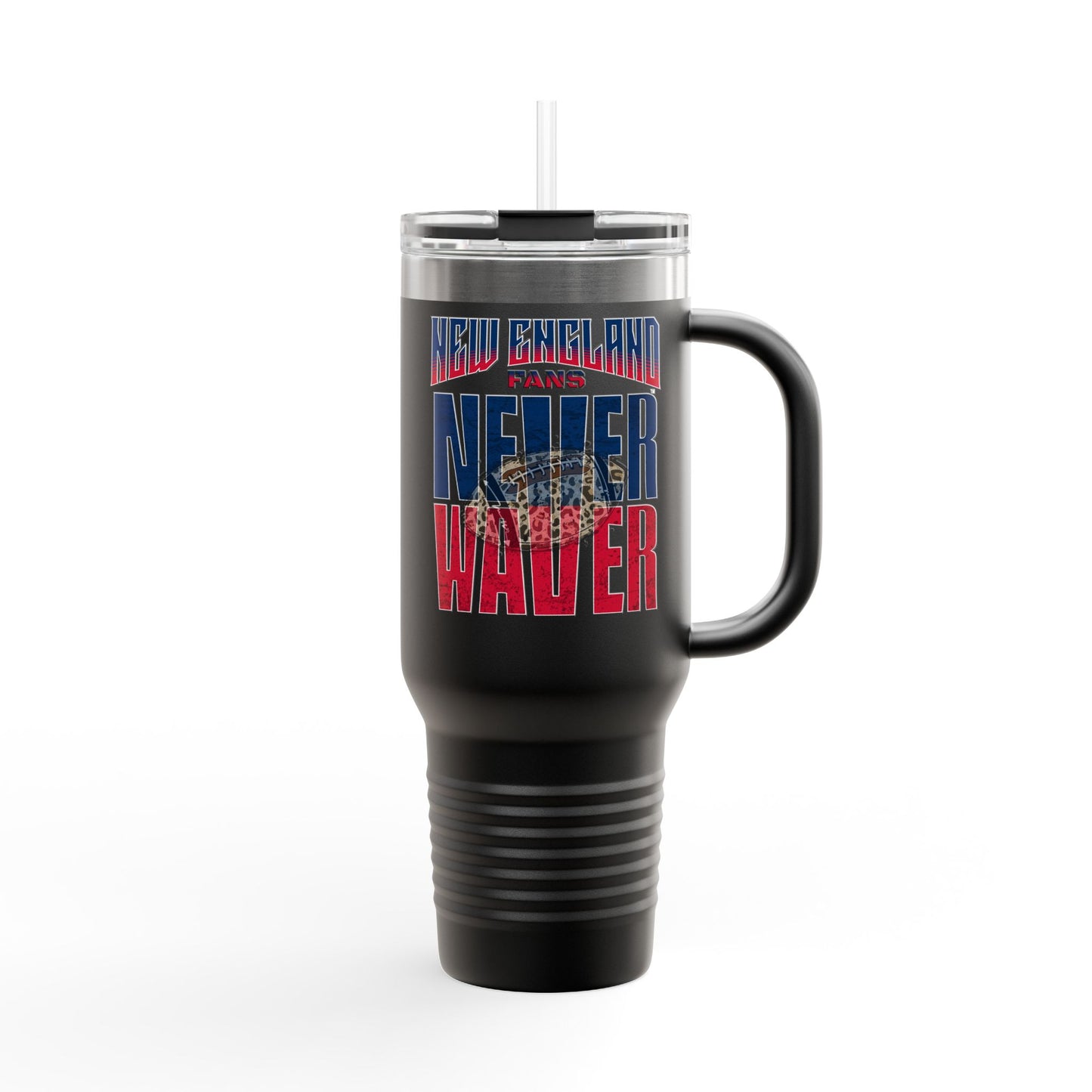 New England Fans Never Waver W-Leopard Football Insulated Travel Mug, 40oz