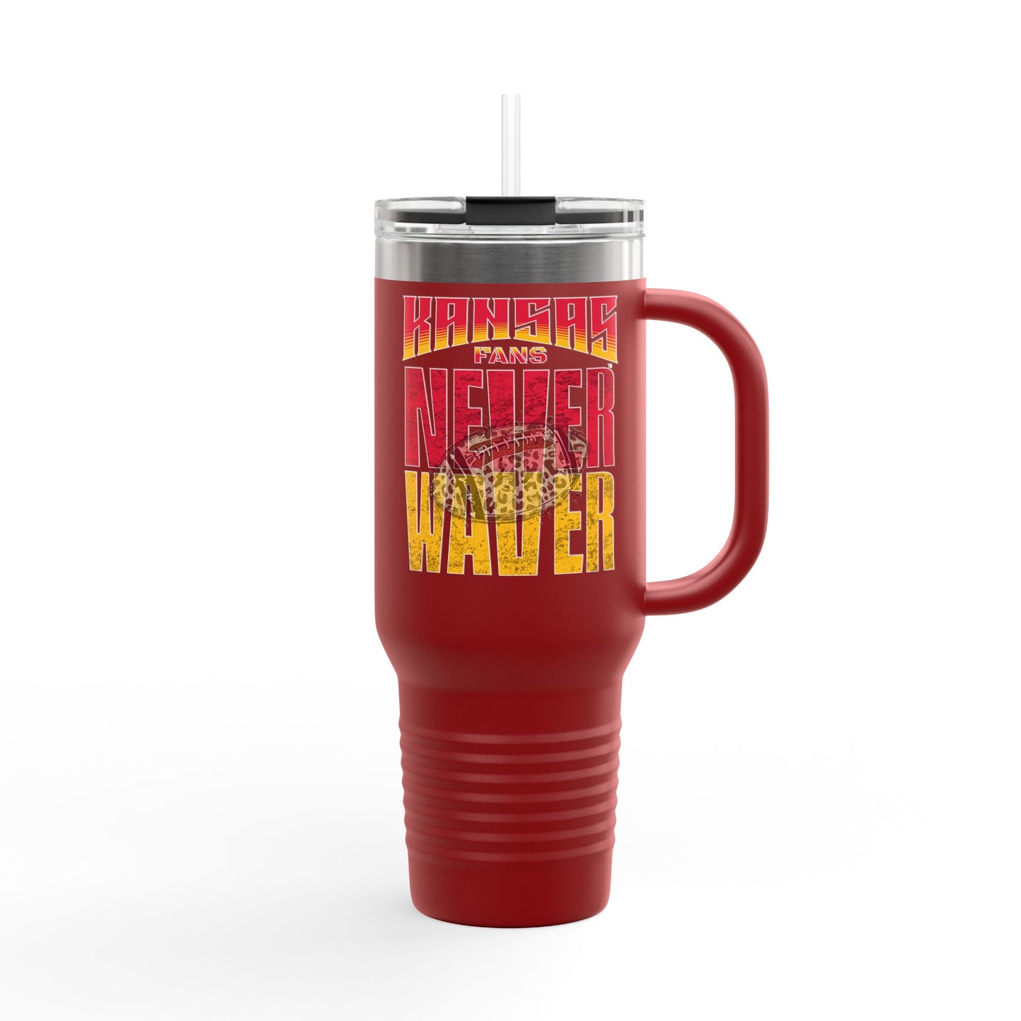 Kansas Fans Never Waver W-Leopard Football Insulated Travel Mug, 40oz