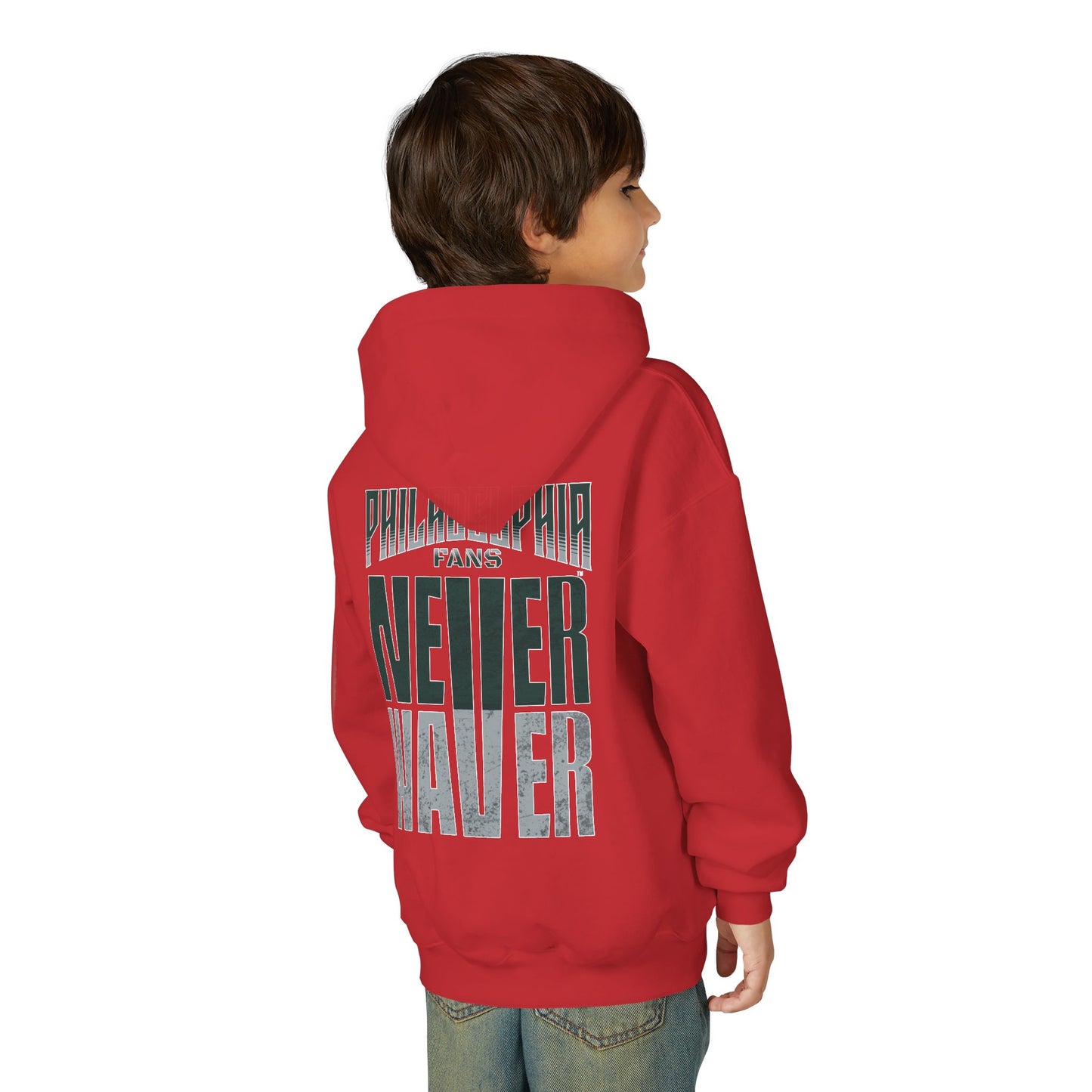 Philadelphia Fans Never Waver Youth Heavy Blend Hooded Sweatshirt