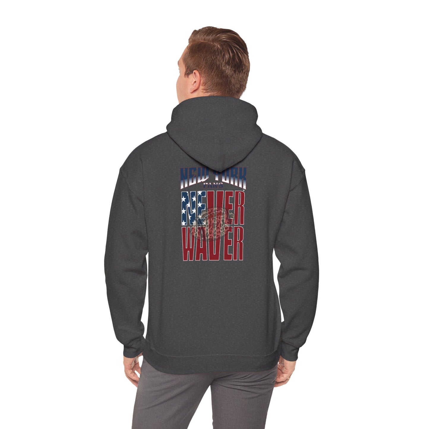 'New York Fans Never Waver W Leopard Football' American Pride Design Unisex Heavy Blend™ Hooded Sweatshirt