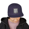 Never Waver Embroidered Square Script Snapback Hat — Bold Monochrome Streetwear