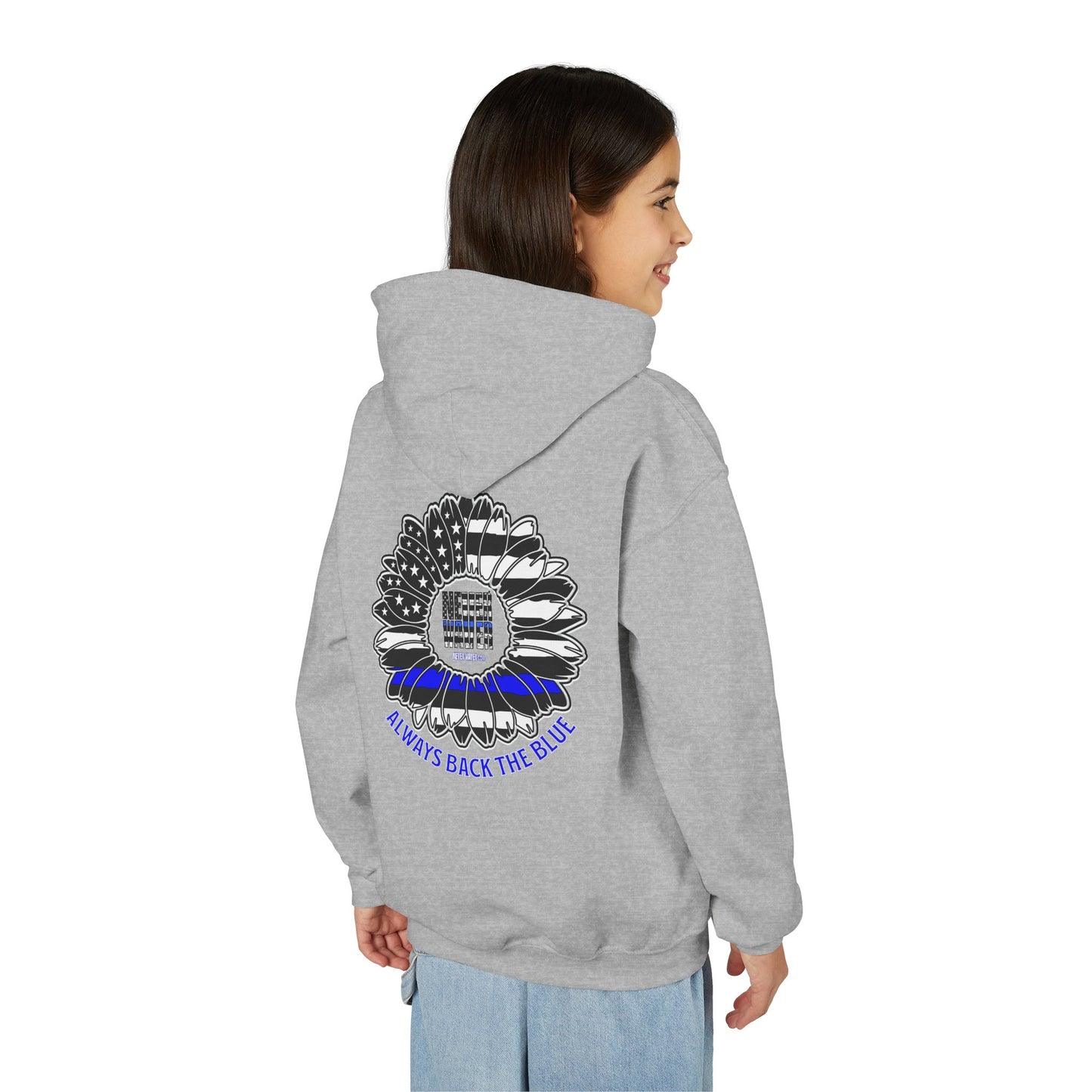 Never Waver Always Back The Blue  Vintage-Inspired Youth Hoodie with American Flag Design