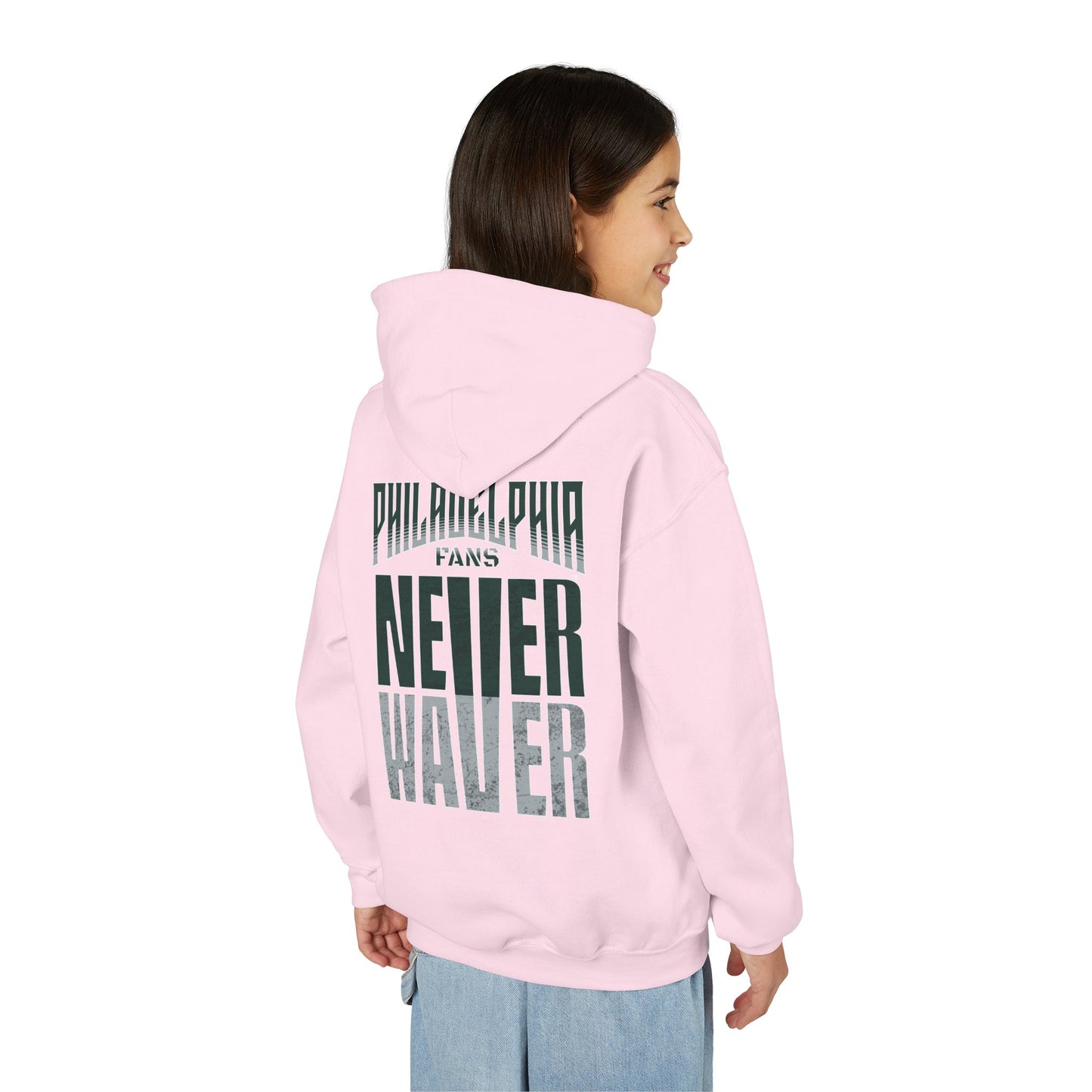Philadelphia Fans Never Waver Youth Heavy Blend Hooded Sweatshirt