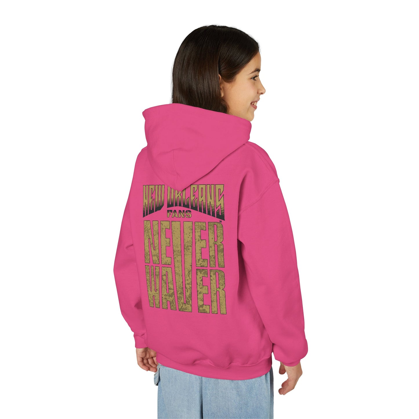 New Orleans Fans Never Waver Youth Heavy Blend Hooded Sweatshirt