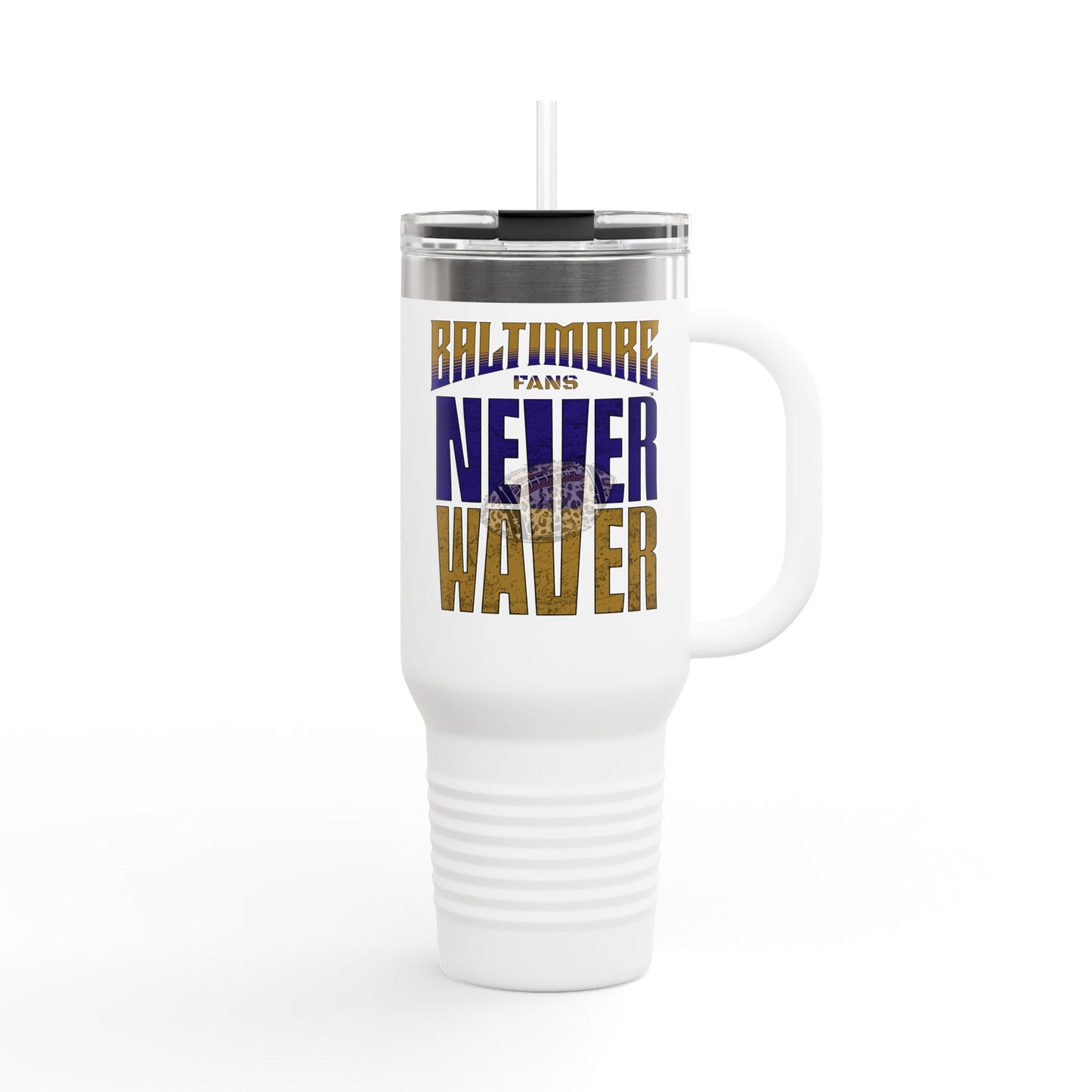 Baltimore Fans Never Waver with Leopard football Insulated Travel Mug, 40oz