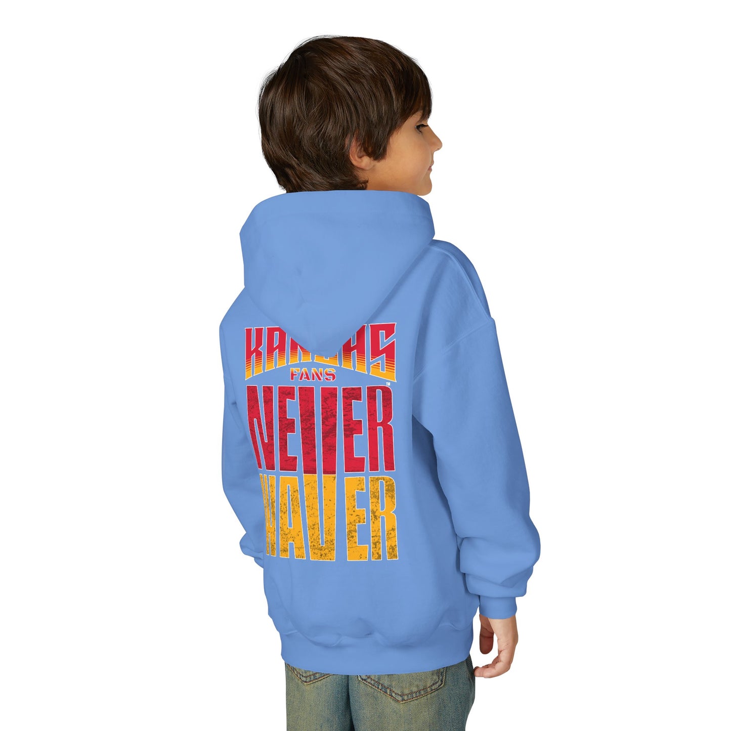 Kansas Fans Never Waver Youth Heavy Blend Hooded Sweatshirt