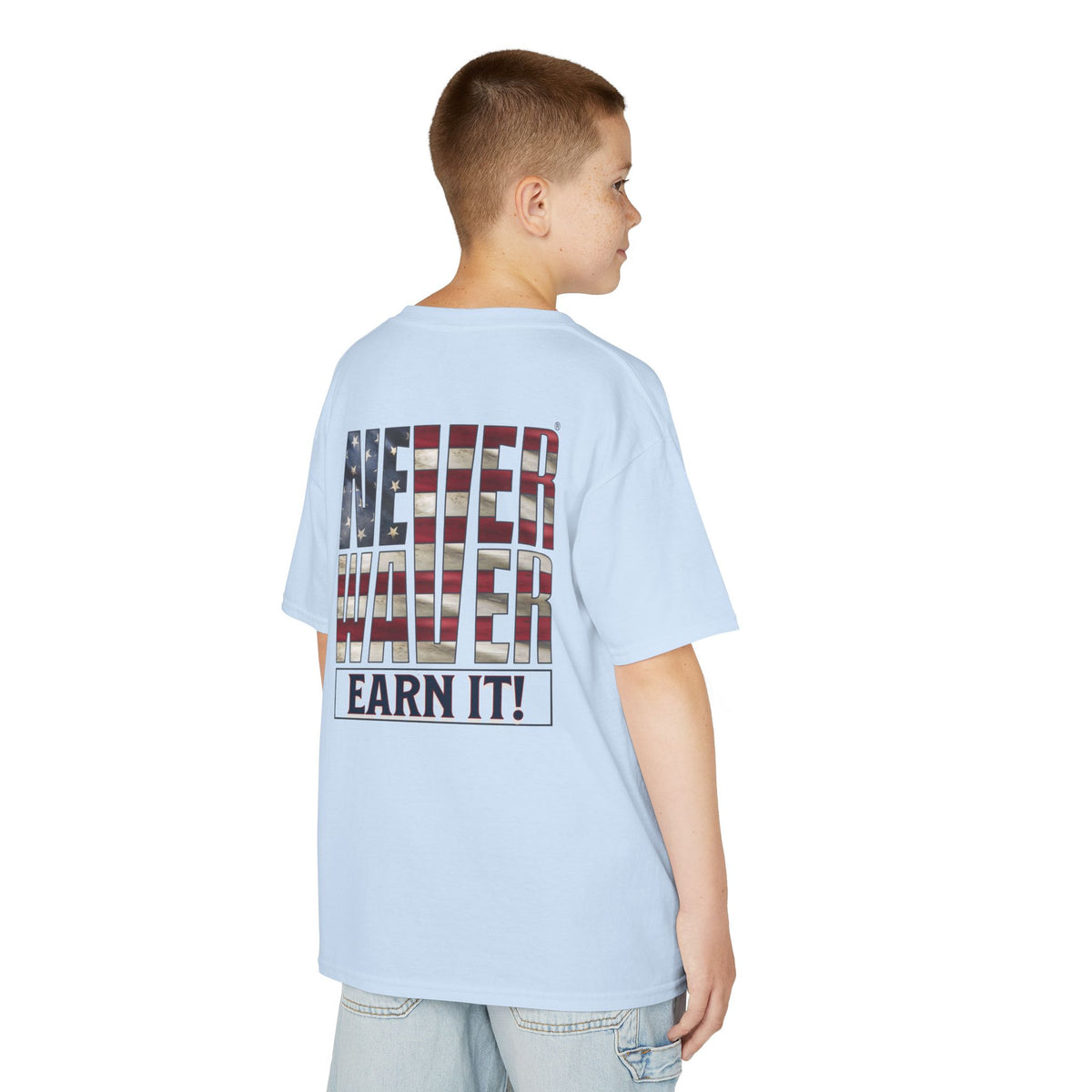 Never Waver® Earn It T-Shirt | Old-School Backbone | Kids Tee