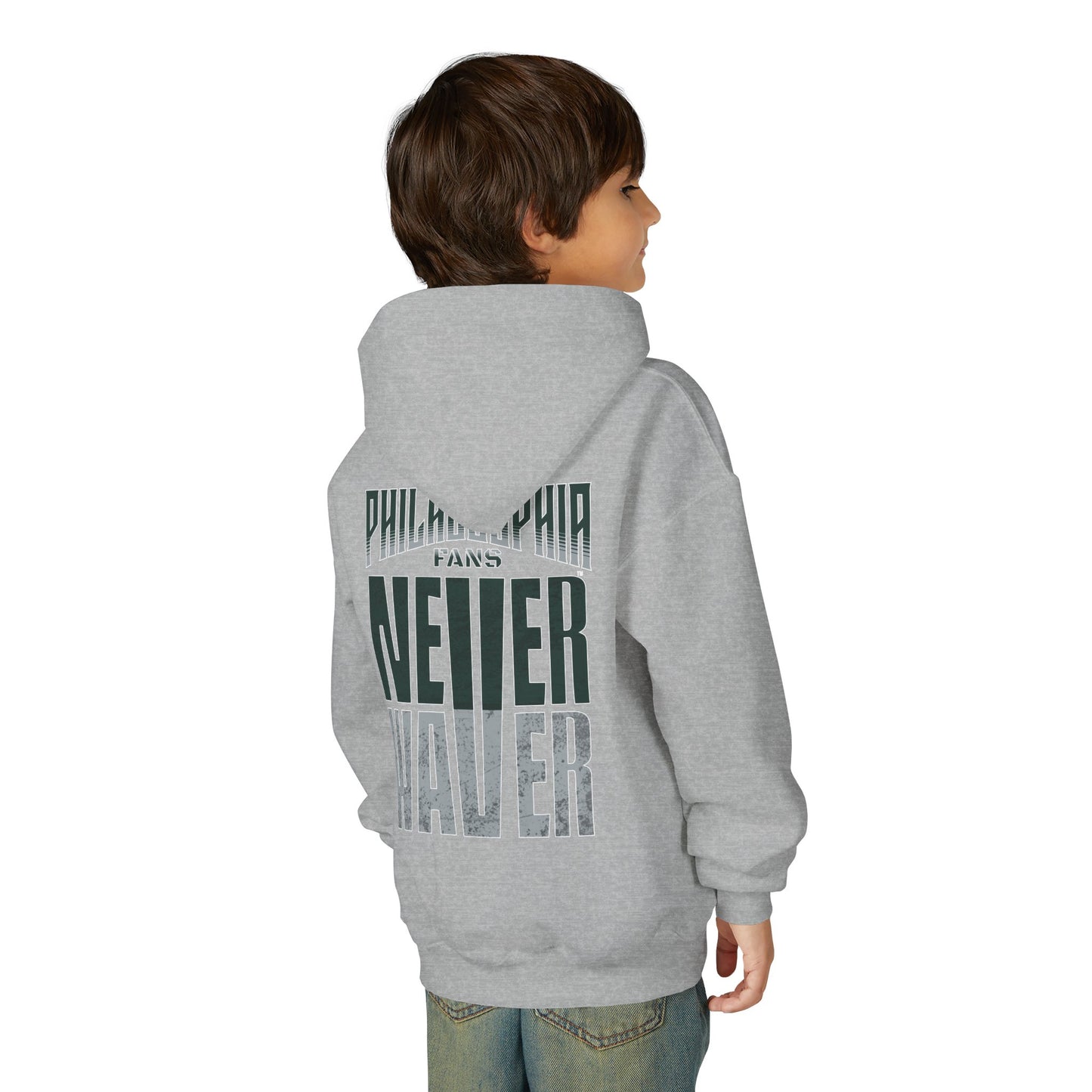 Philadelphia Fans Never Waver Youth Heavy Blend Hooded Sweatshirt
