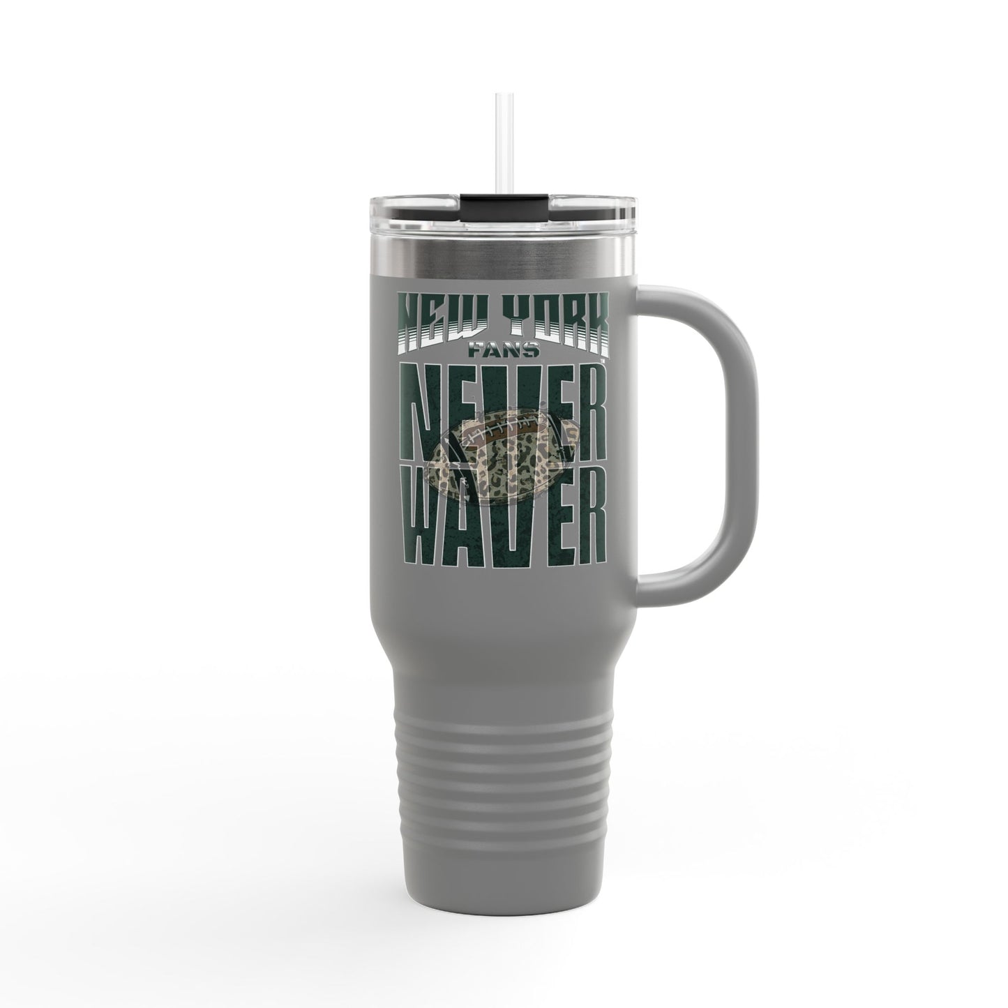 New York Fans Never Waver W-Leopard Football Insulated Travel Mug, 40oz