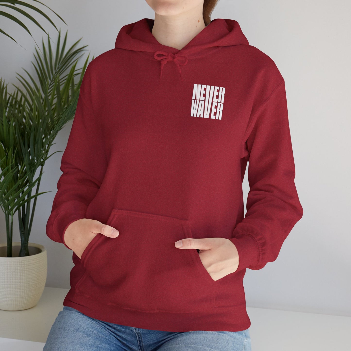 Never Waver” Jesus a bold, eye-catching design that reflects a steadfast faith and confidence in Christ. Hoodie - Unisex Heavy Blend™ Sweatshirt
