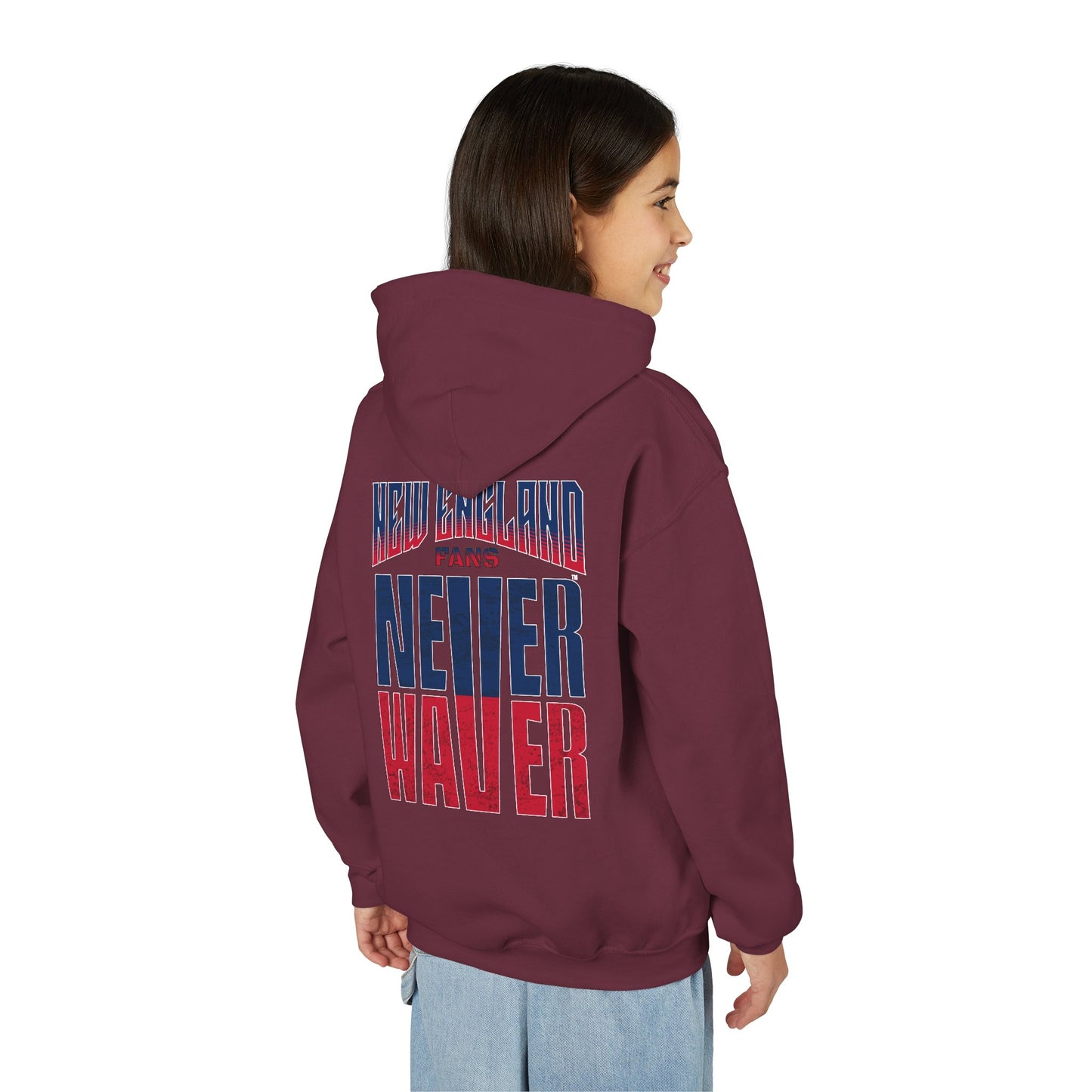 New England Fans Never Waver Youth Heavy Blend Hooded Sweatshirt