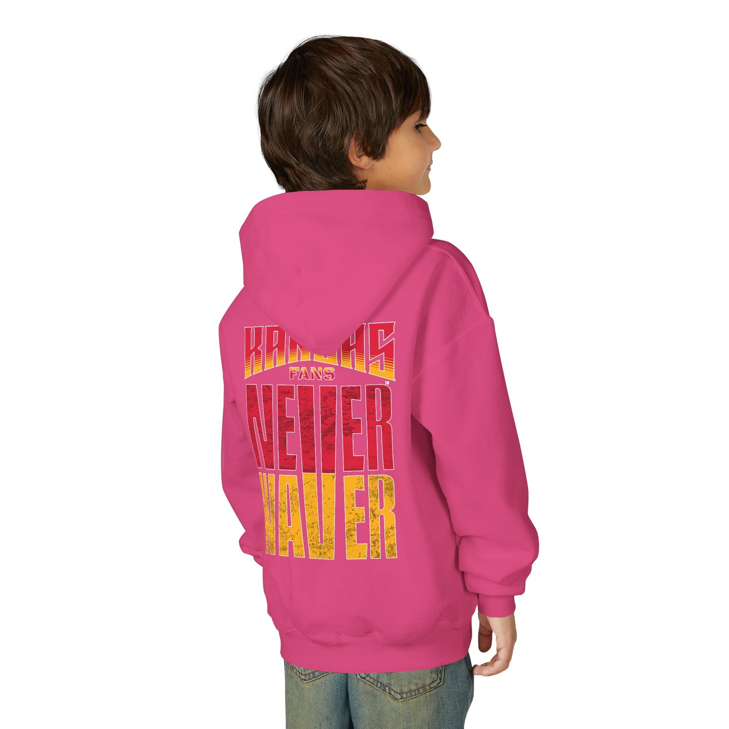 Kansas Fans Never Waver Youth Heavy Blend Hooded Sweatshirt