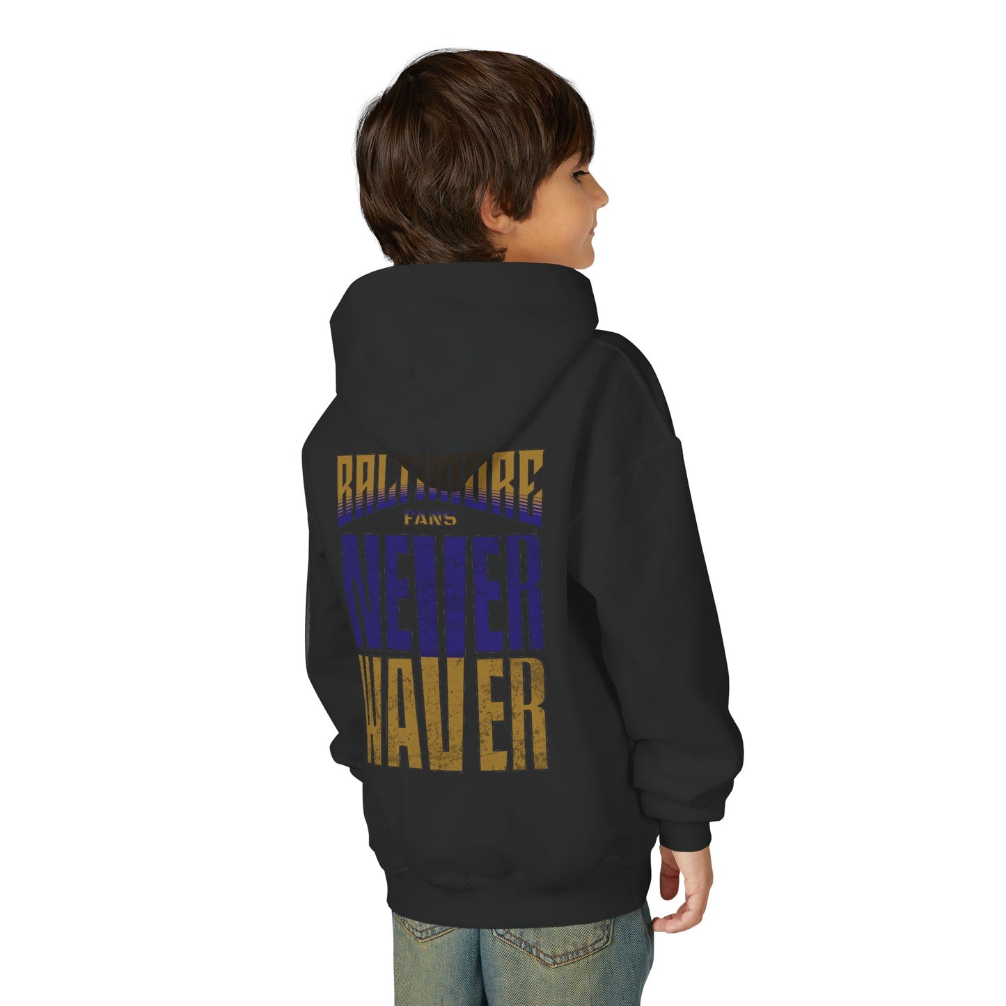 Baltimore Fans Never Waver Youth Heavy Blend Hooded Sweatshirt