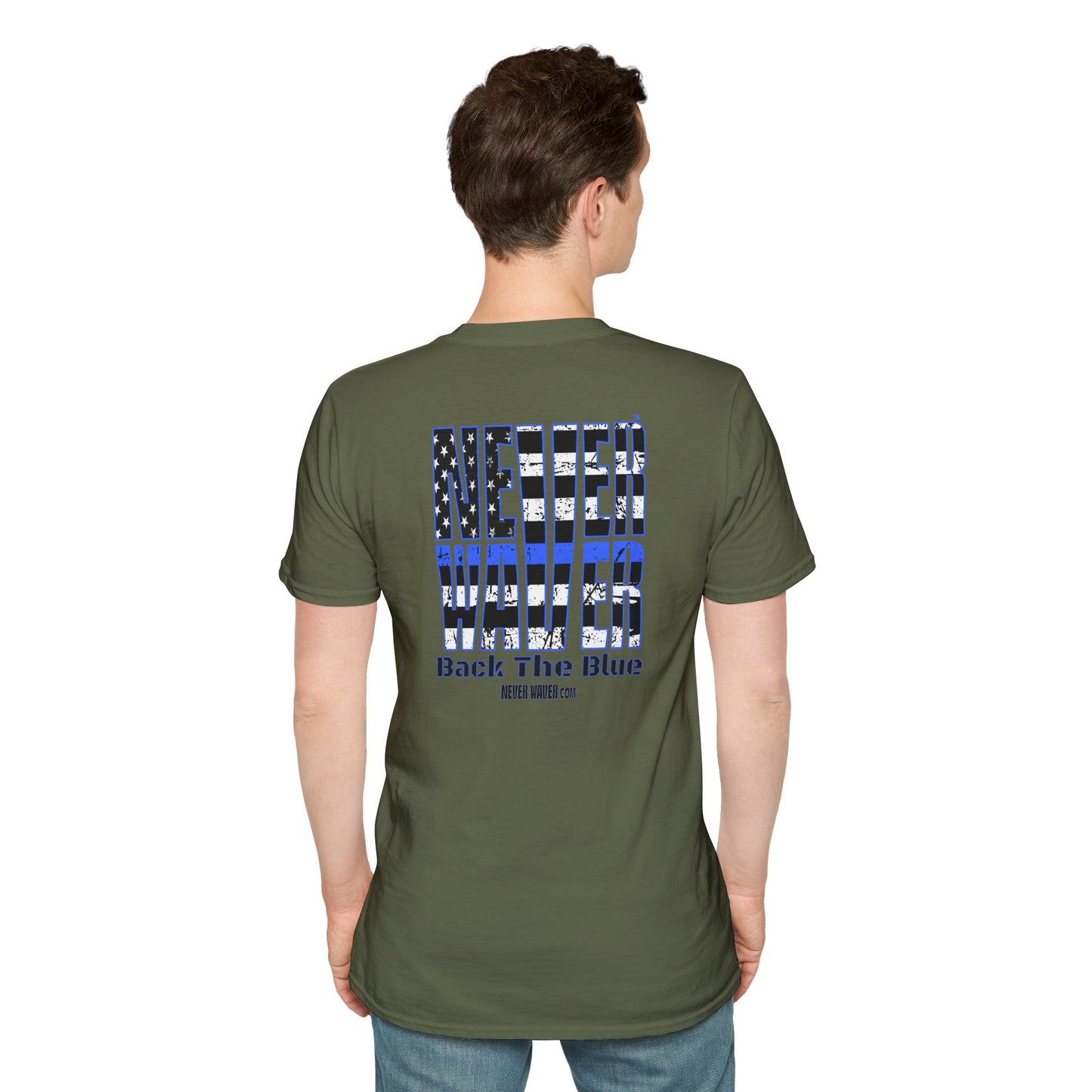 Never Waver Back The Blue  Unisex Softstyle T-Shirt