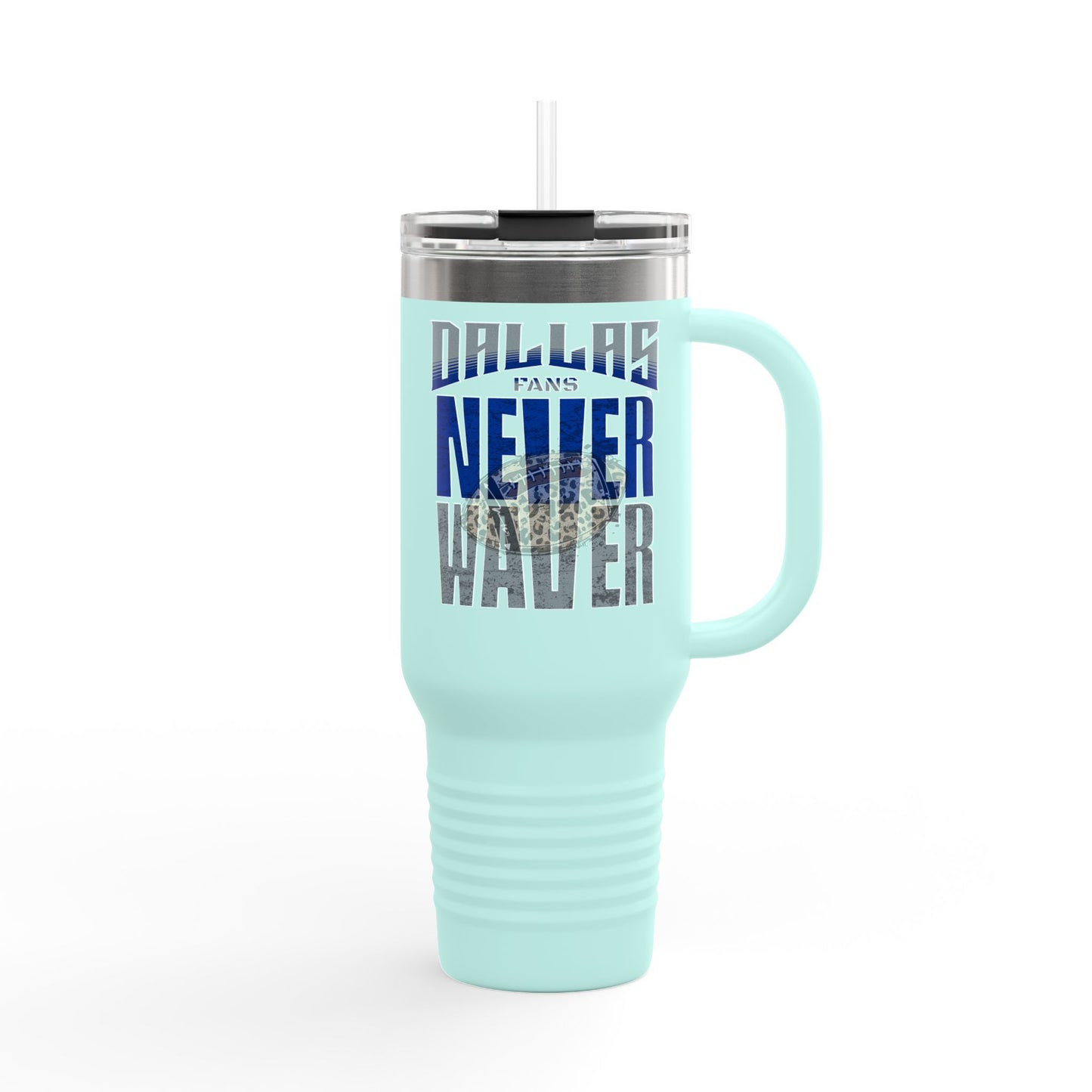 Dallas Fans Never Waver W-Leopard Football Insulated Travel Mug, 40oz
