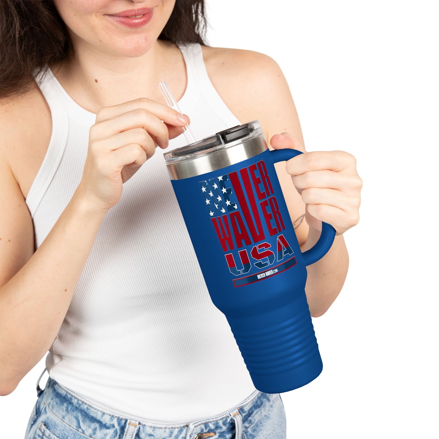 Never Waver USA Insulated Travel Mug, 40oz