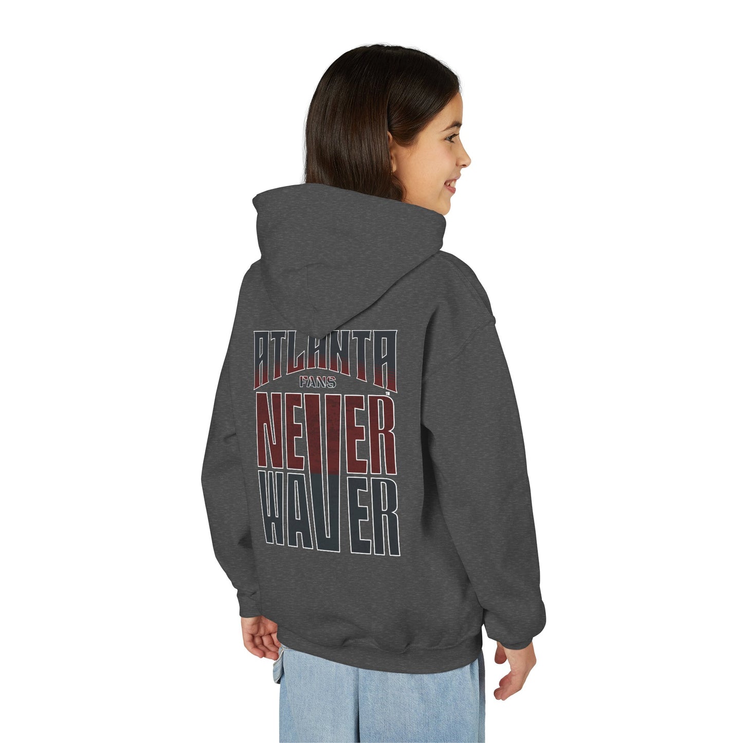 Atlanta Fans Never Waver Youth Heavy Blend Hooded Sweatshirt