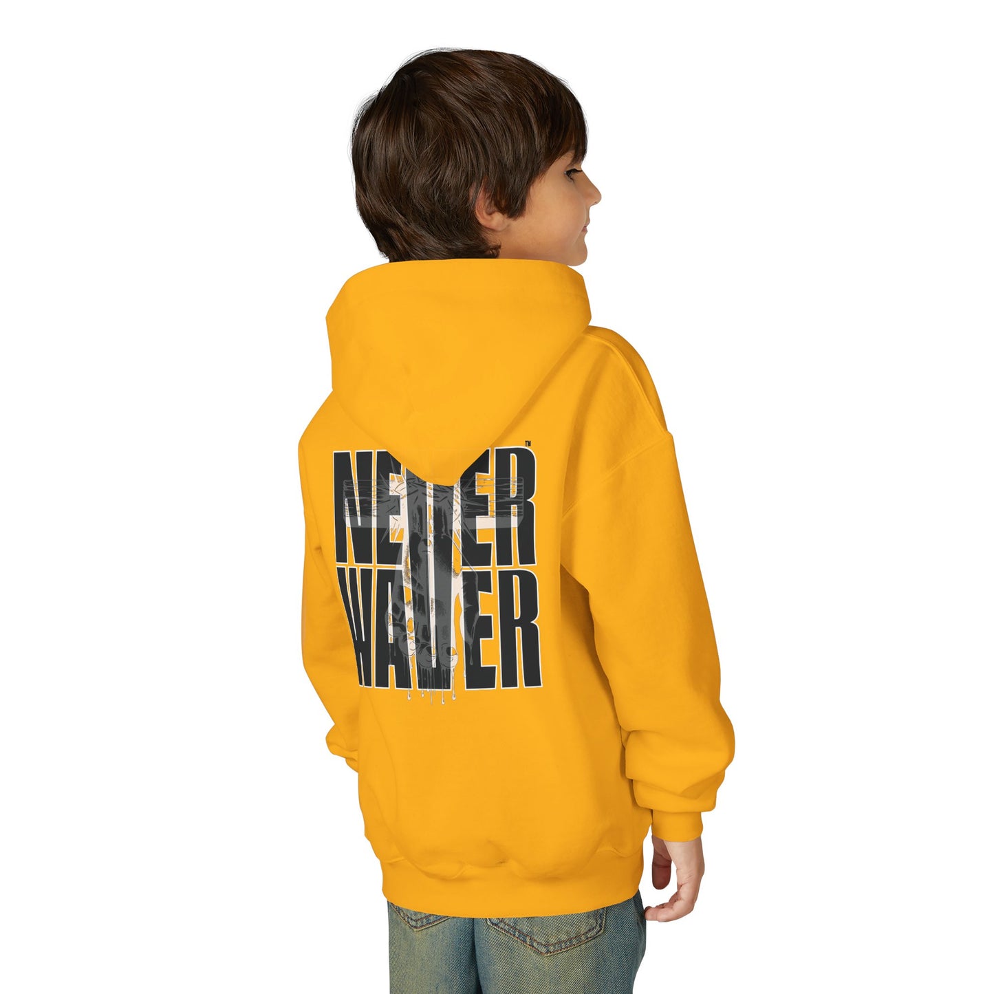"Never Waver” Jesus a bold, eye-catching design that reflects a steadfast faith and confidence in Christ. " Sweatshirt for Young