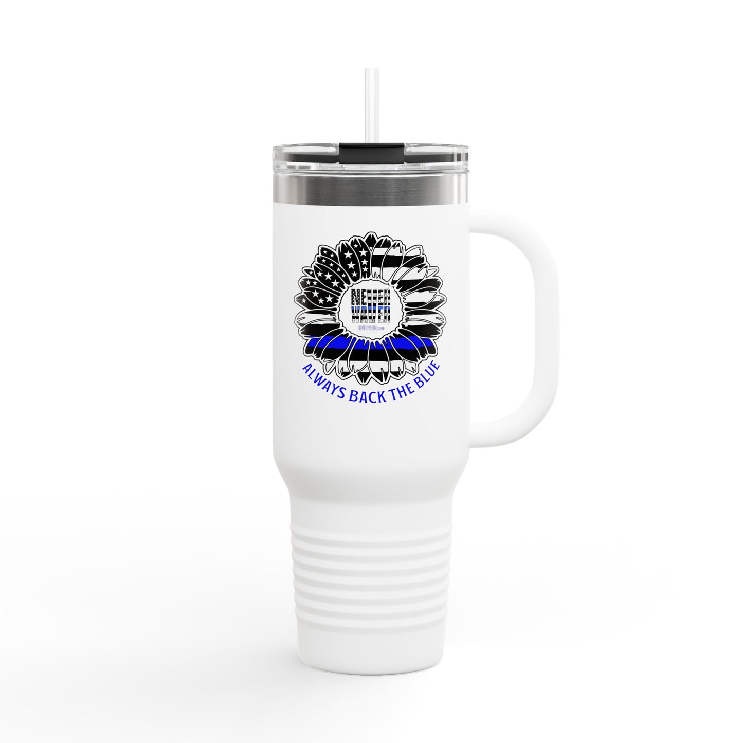 Never Waver Back The Blue 40oz Insulated Travel Mug