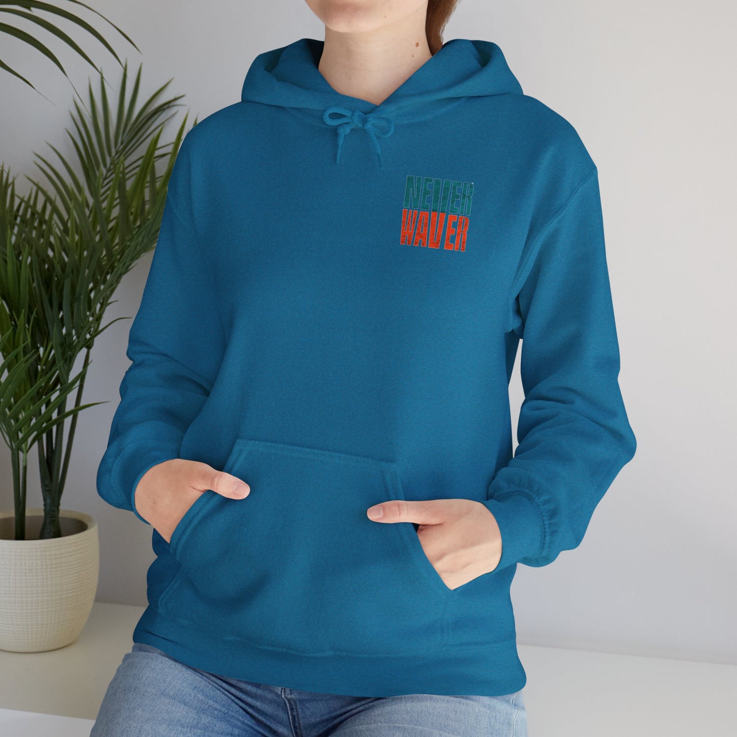 Miami Fans  NEVER WAVER w Leopard Football | Cozy Streetwear for Every Day Unisex Heavy Blend™ Hooded Sweatshirt -