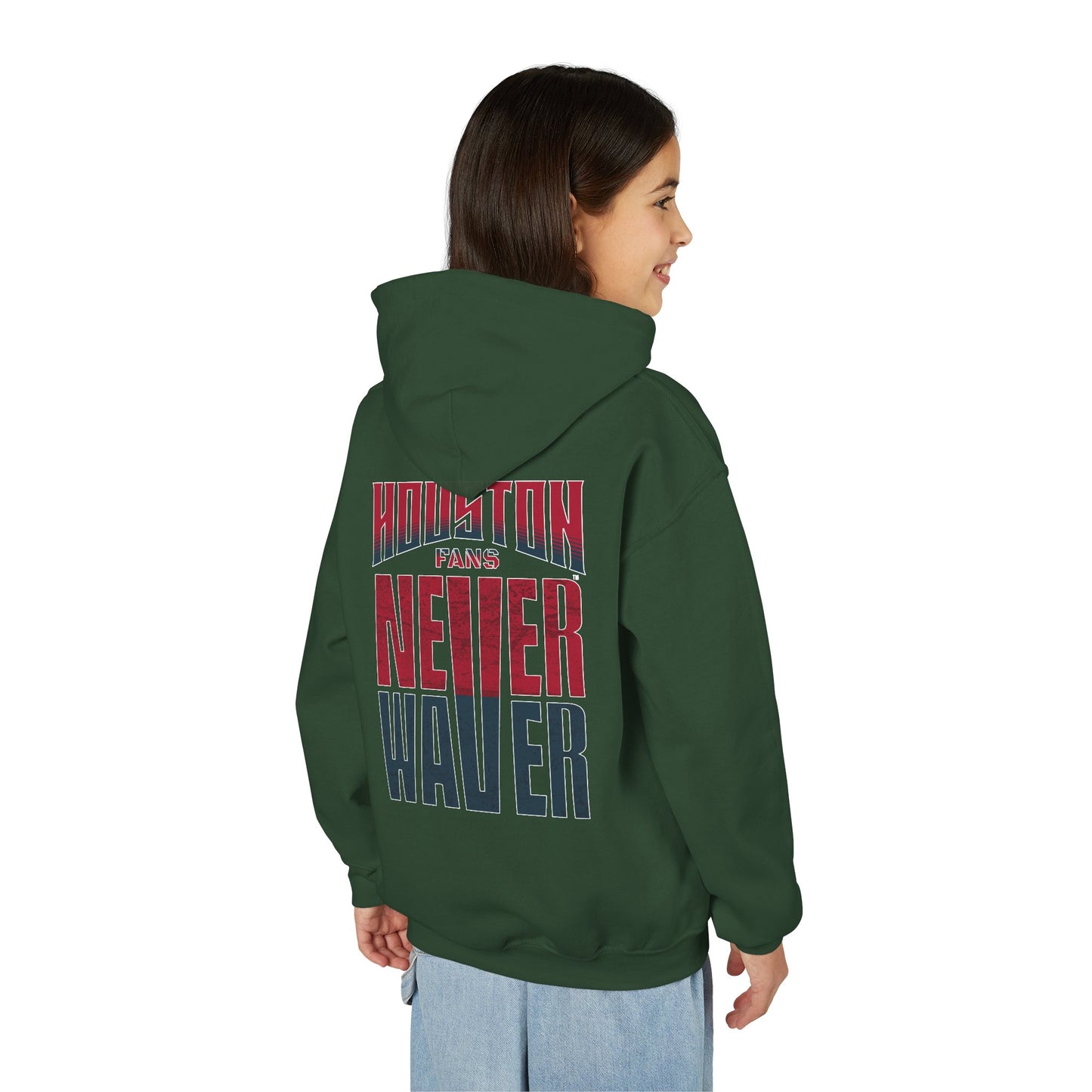 Houston Fans Never Waver Youth Heavy Blend Hooded Sweatshirt
