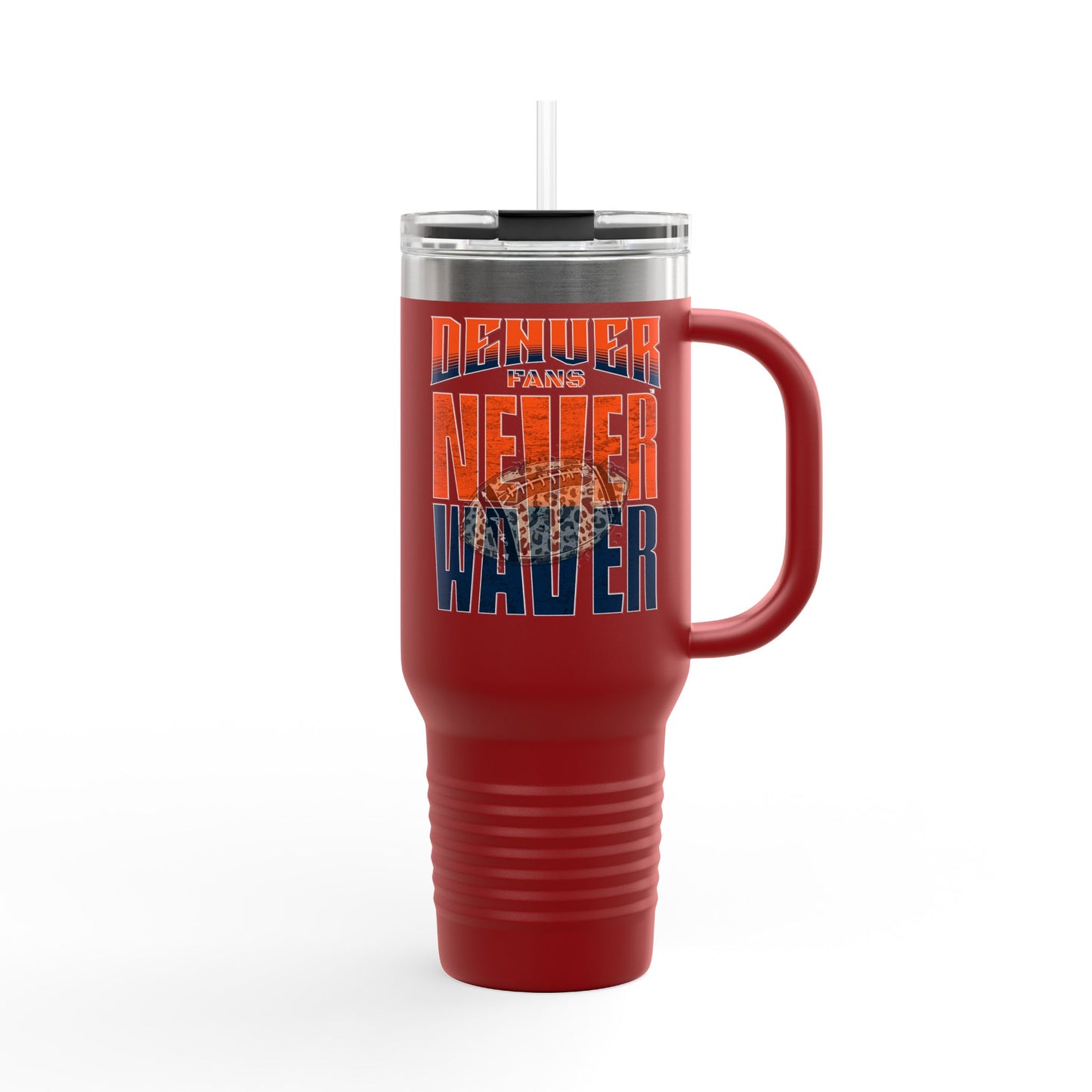 Denver Fans Never Waver with leopard football Insulated Travel Mug, 40oz