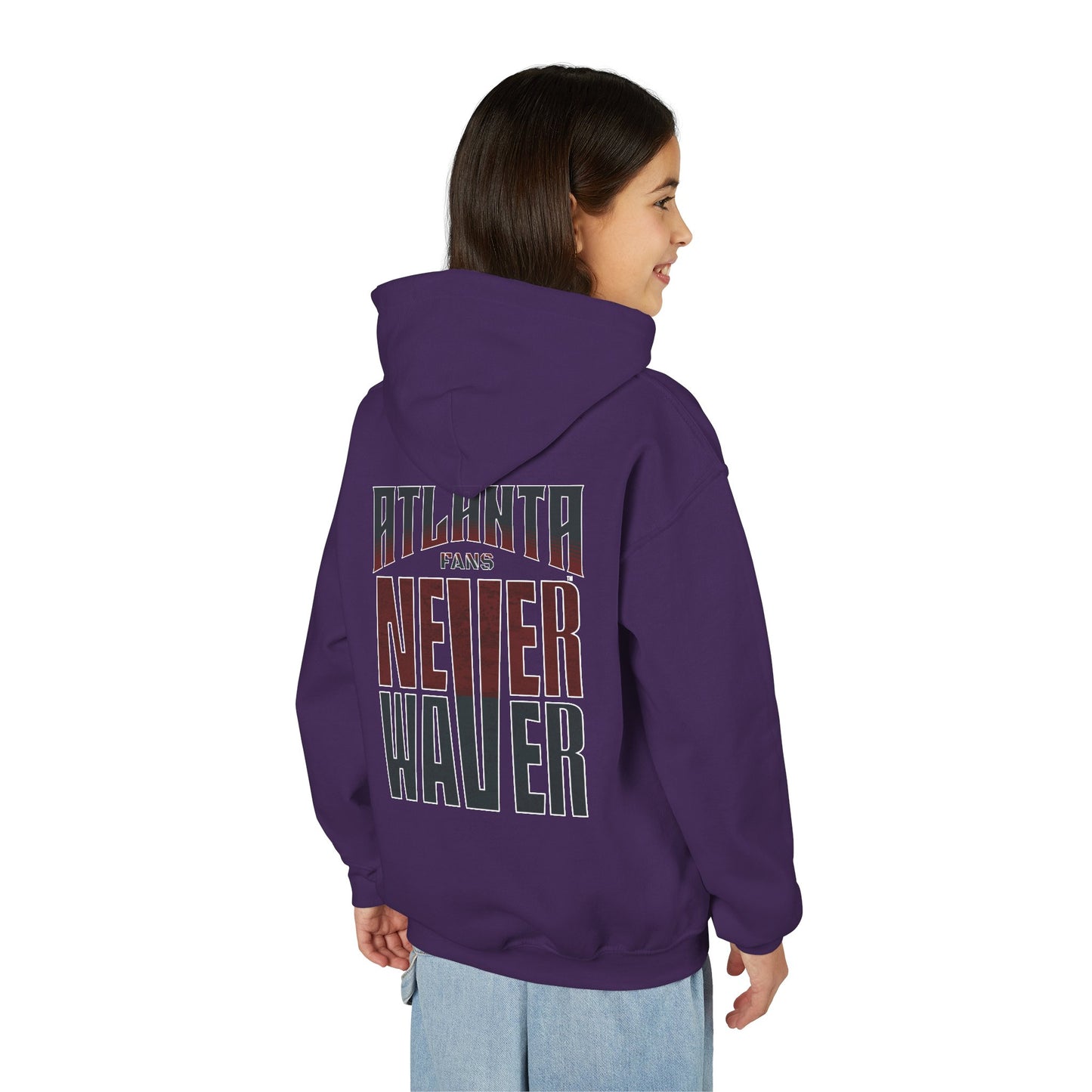 Atlanta Fans Never Waver Youth Heavy Blend Hooded Sweatshirt